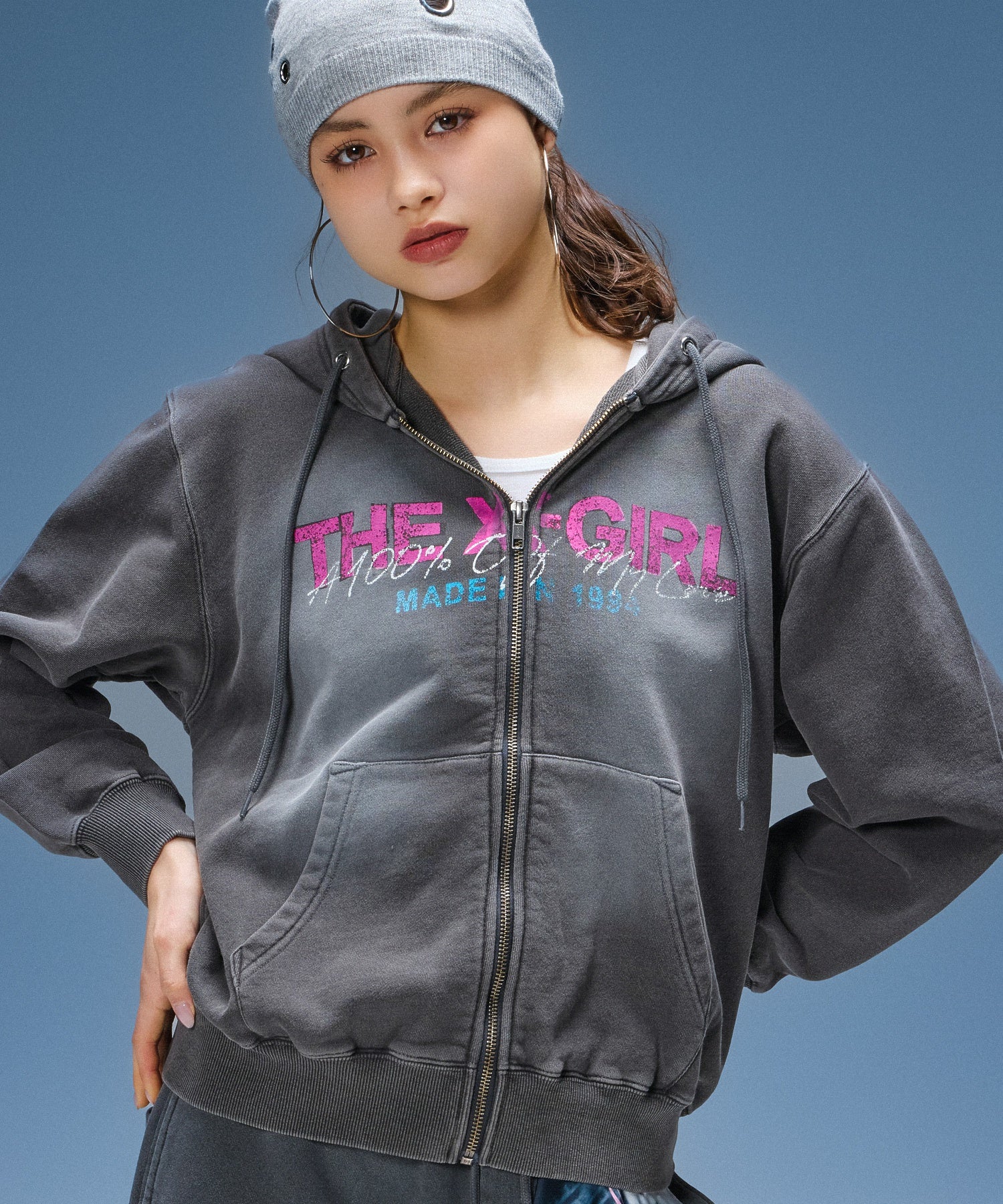 FADED LOGO PRINT ZIP UP SWEAT HOODIE