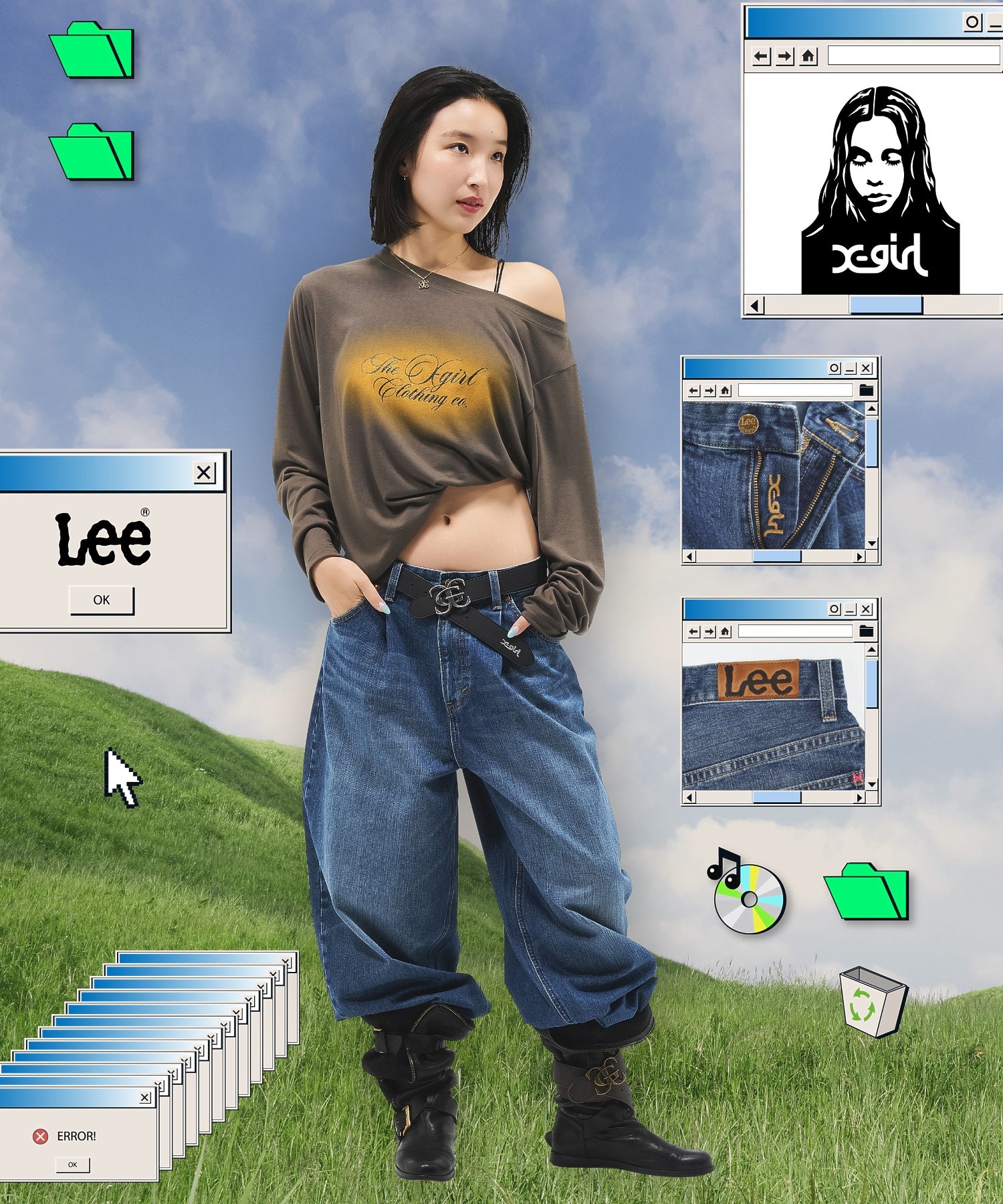 X-girl x Lee TUCK WIDE DENIM PANTS