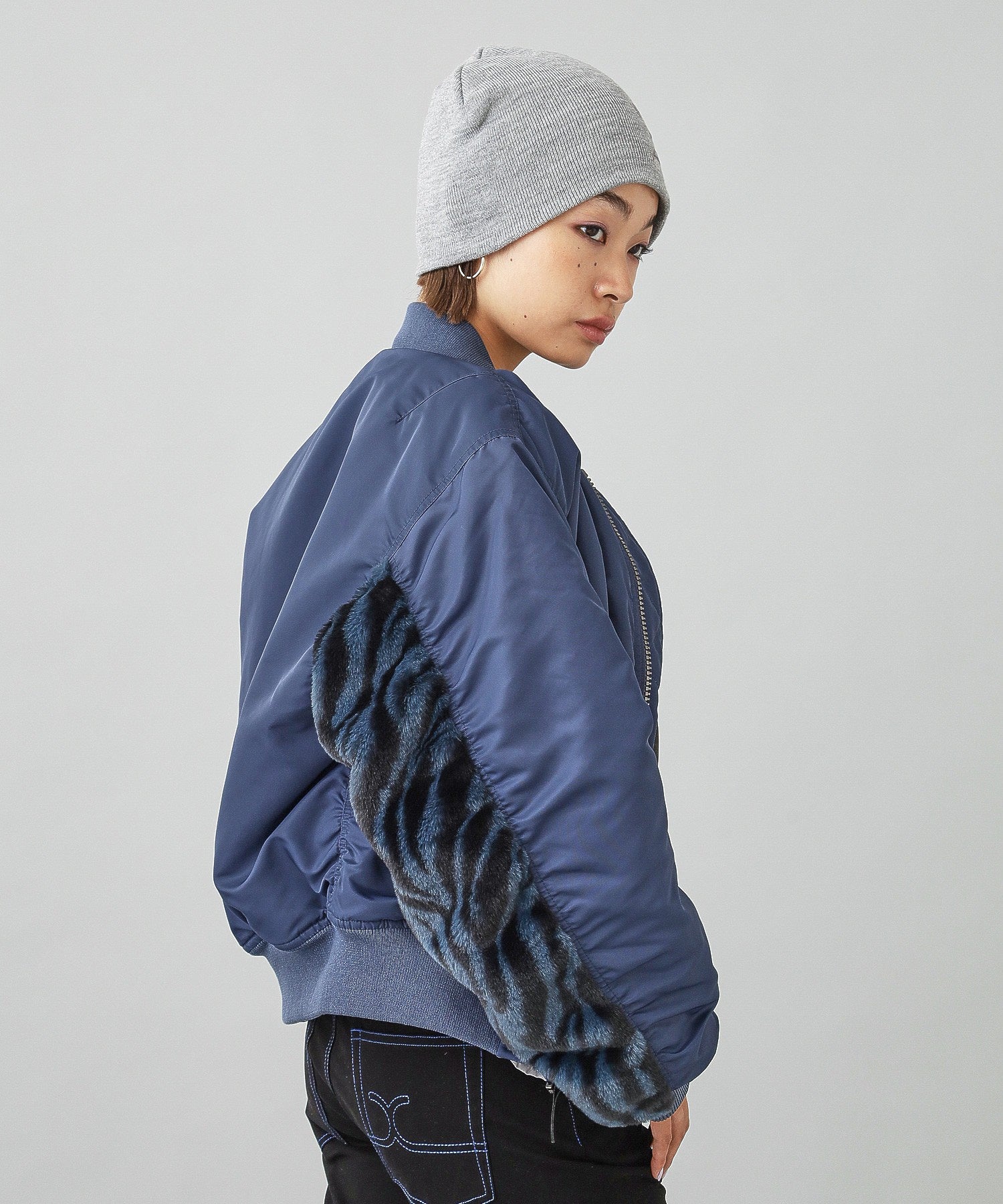 PANELED FUR REVERSIBLE MA-1 JACKET