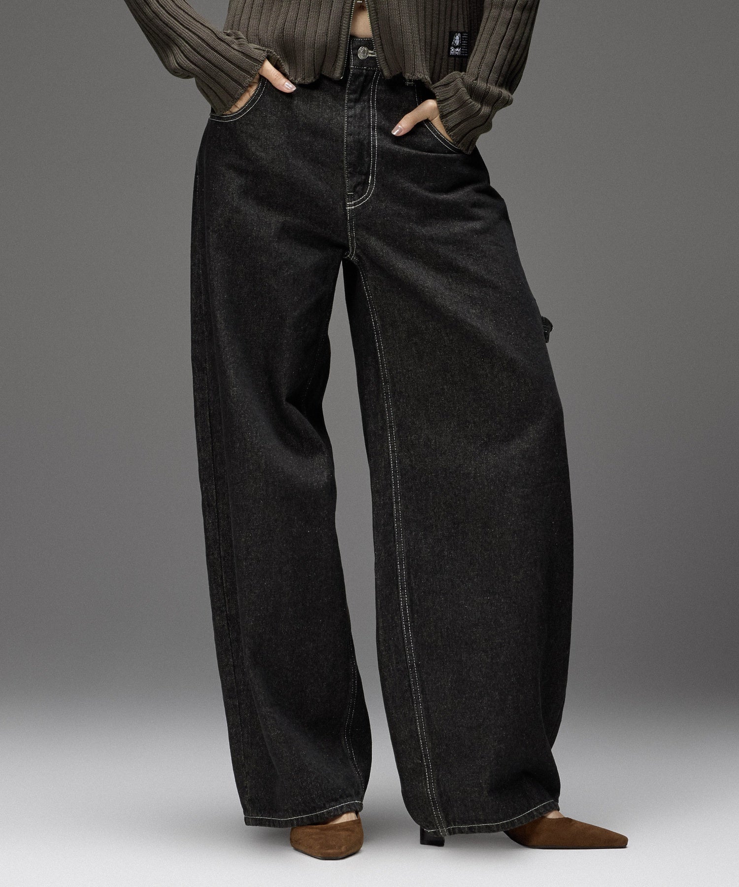 LOOP WITH BUCKLE WIDE LEG DENIM PANTS