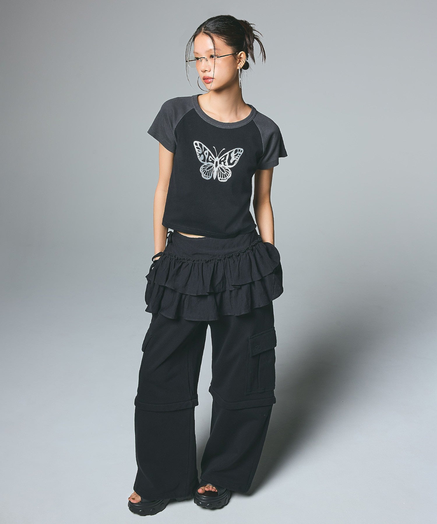 WASHED 2WAY WIDE LEG CARGO PANTS
