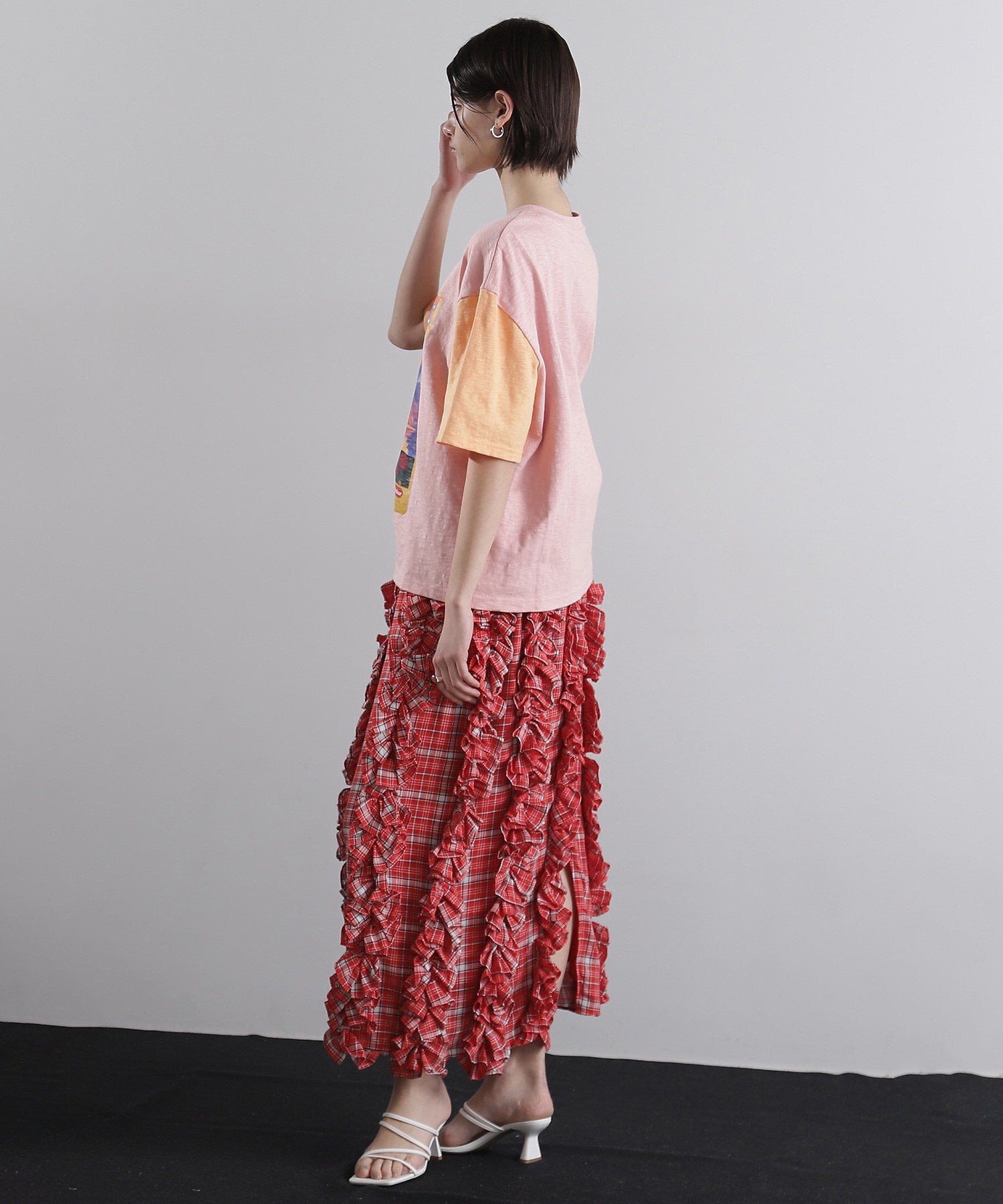 OKIRAKU×ROSE BUD/袖配色 プリントTシャツ