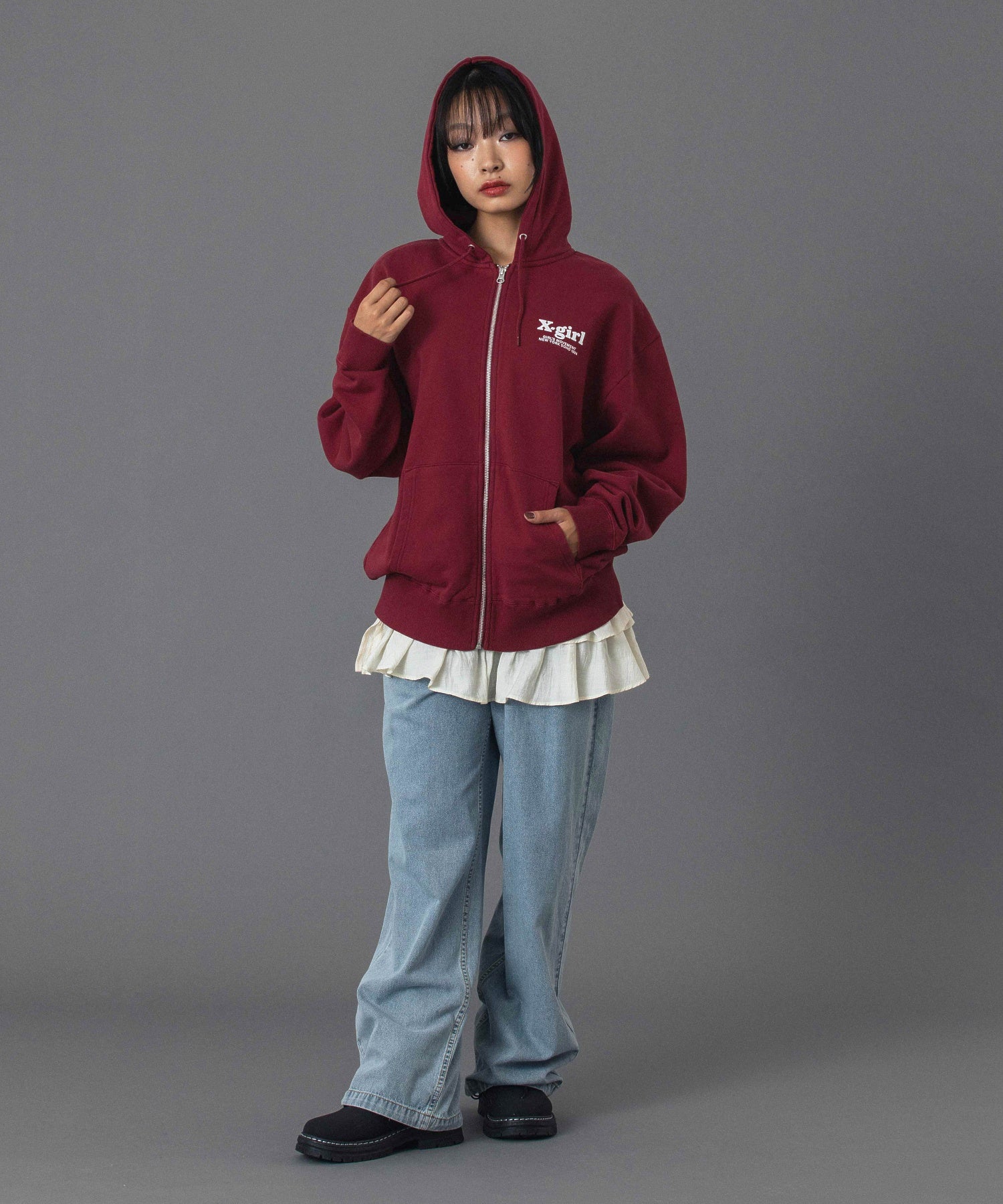 THREE LAYER LOGO ZIP UP SWEAT HOODIE