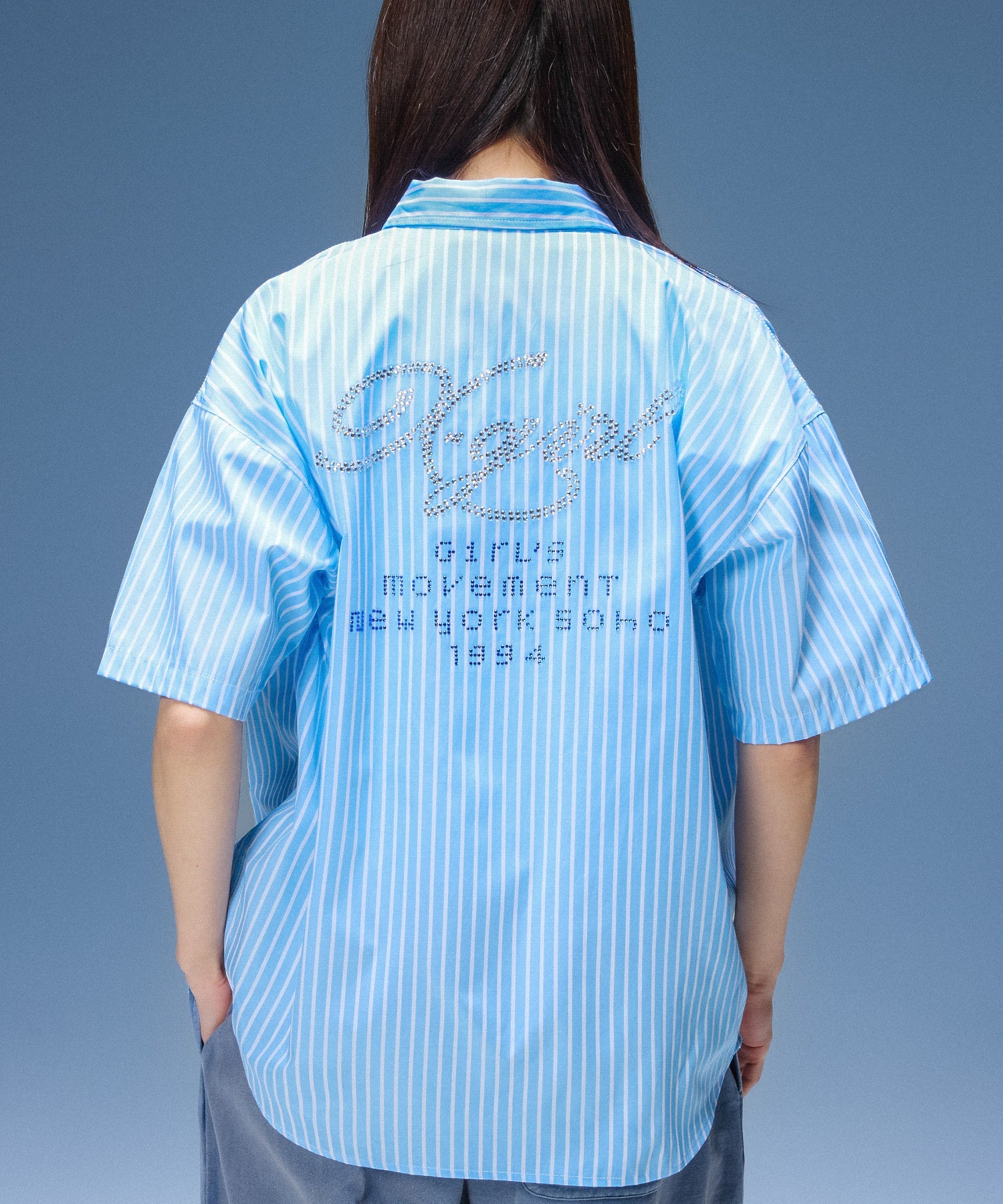 STRIPED RHINESTONE S/S SHIRT