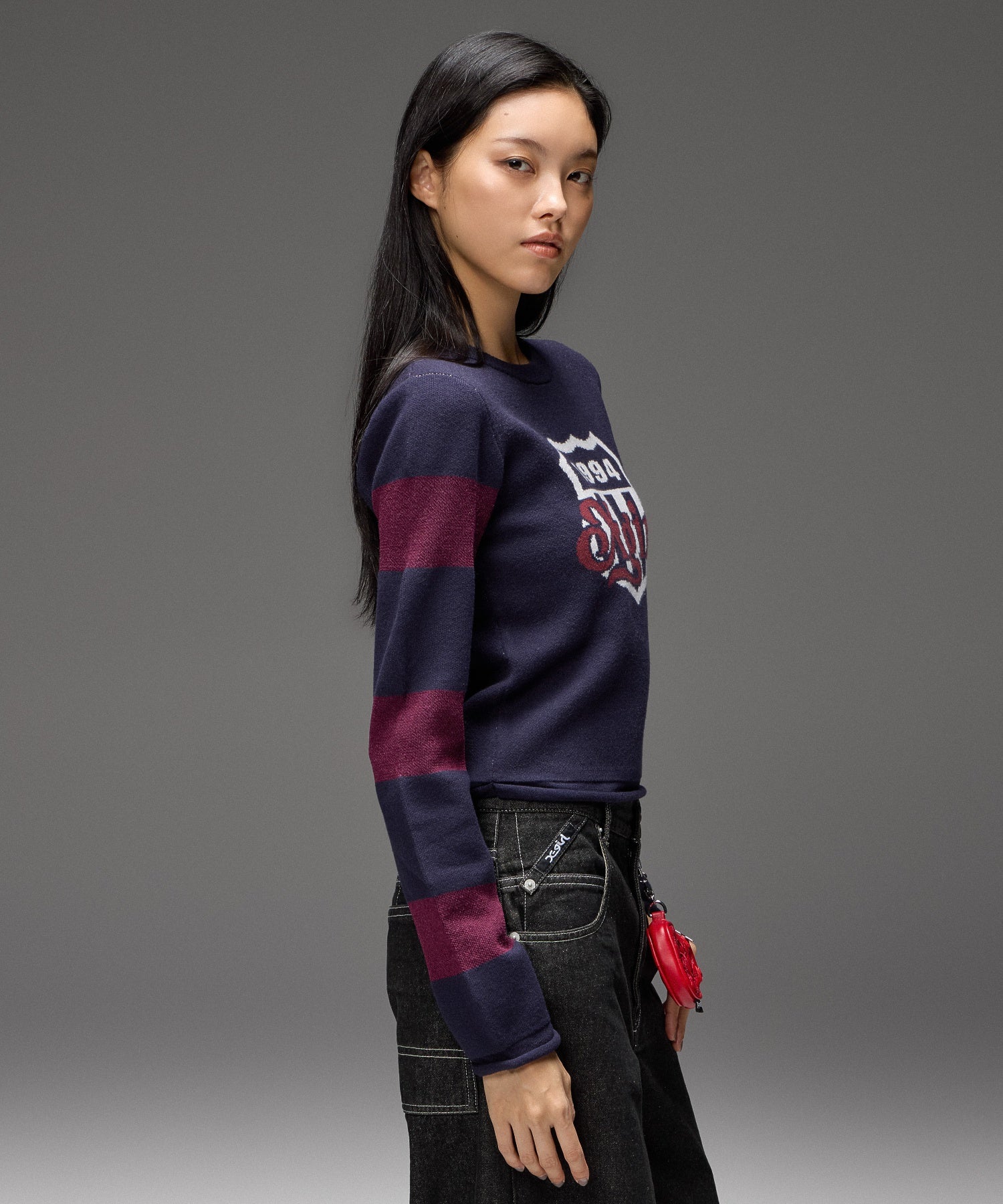 EMBLEM LOGO JACQUARD COMPACT KNIT TOP