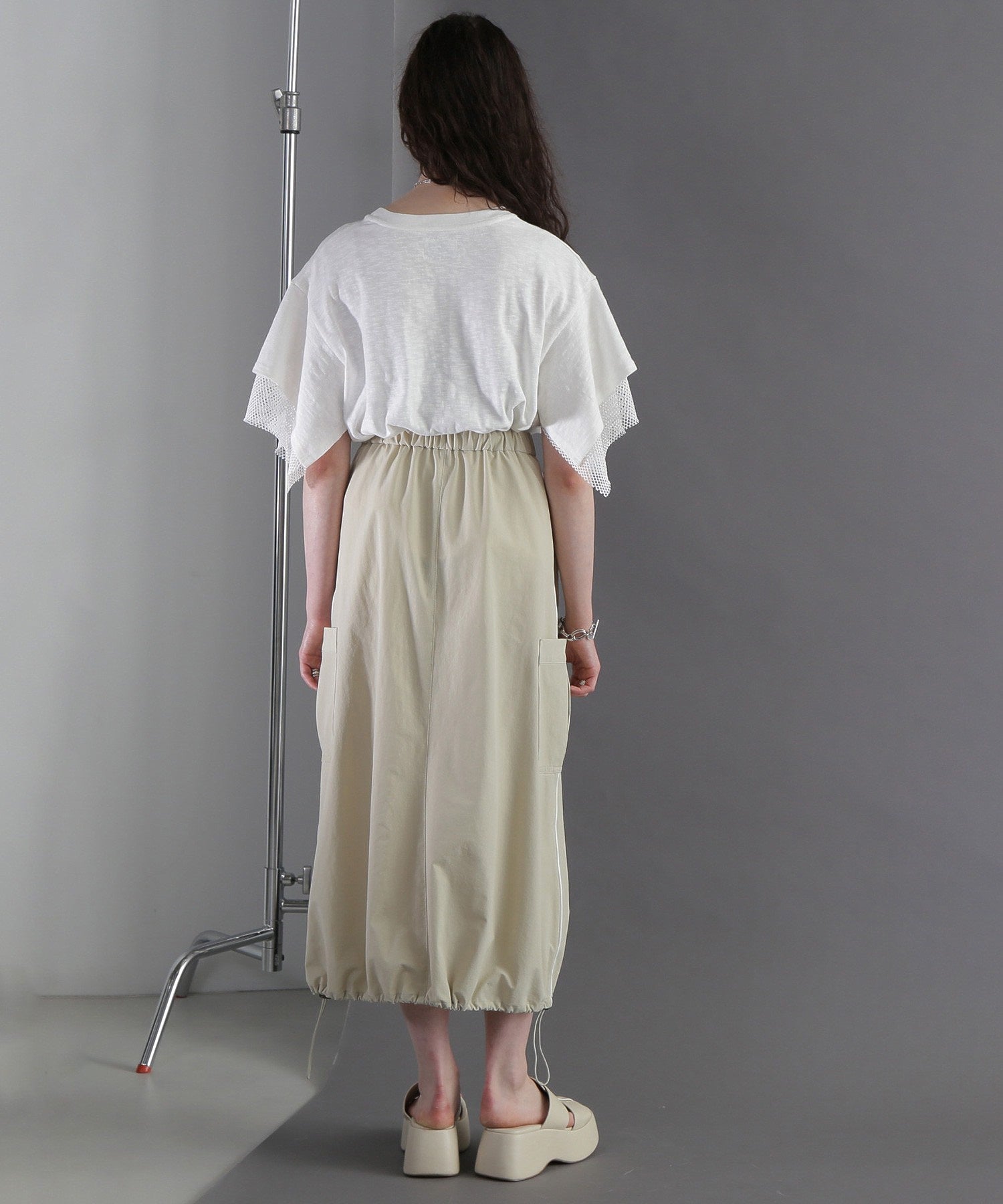 メッシュレイヤード スリーブ Tシャツ