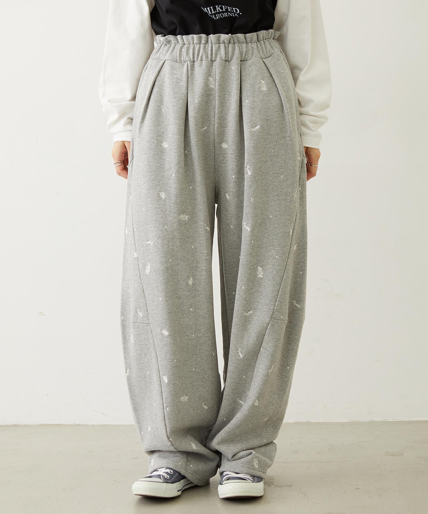 EMBROIDERED ROSE SWEAT WIDE PANTS