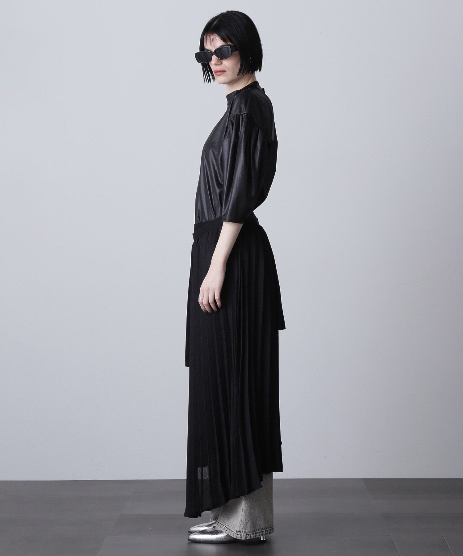 mici/VOLUME SLEEVE TRICOT CHIFFON TOP