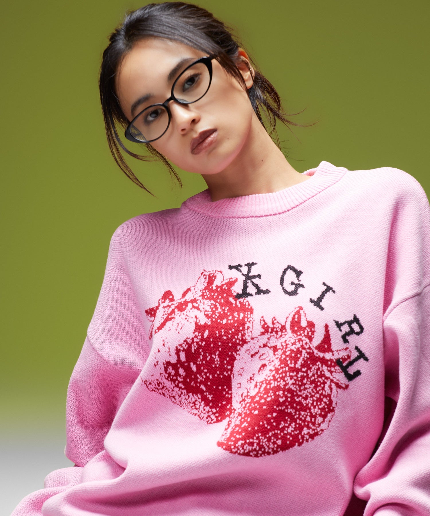 STRAWBERRY AND LOGO JACQUARD KNIT TOP