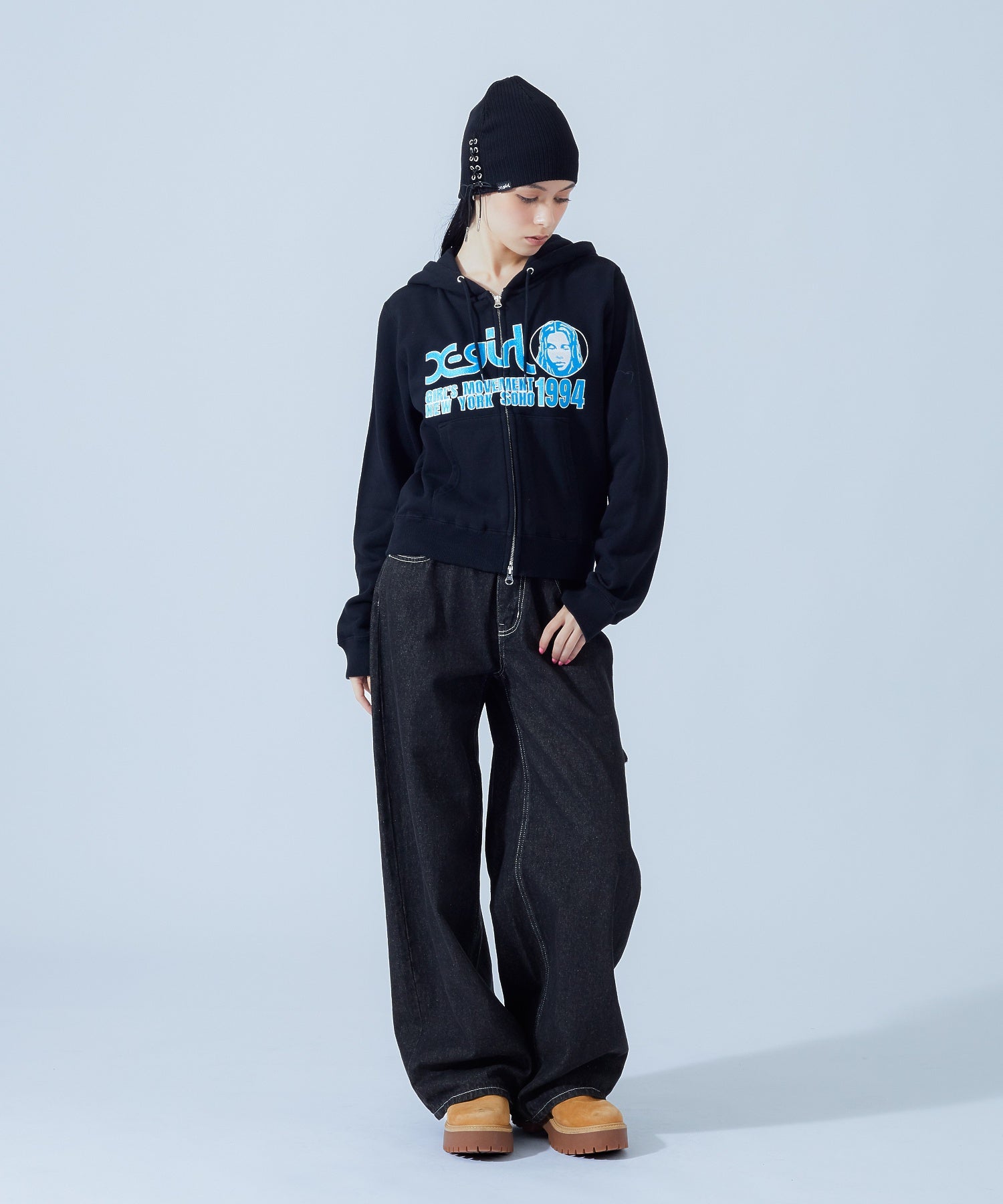 FACE AND LOGO COMPACT ZIP UP SWEAT HOODIE