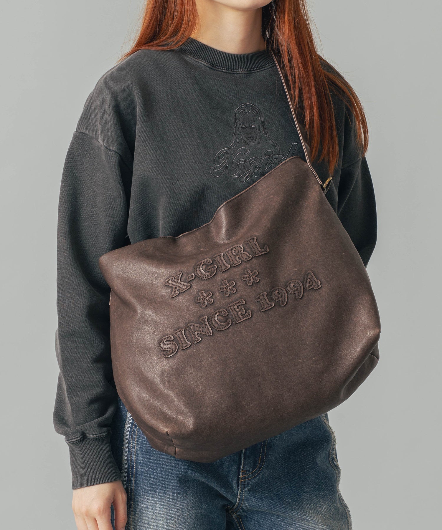 PATCHED LOGO FAUX LEATHER SHOULDER BAG