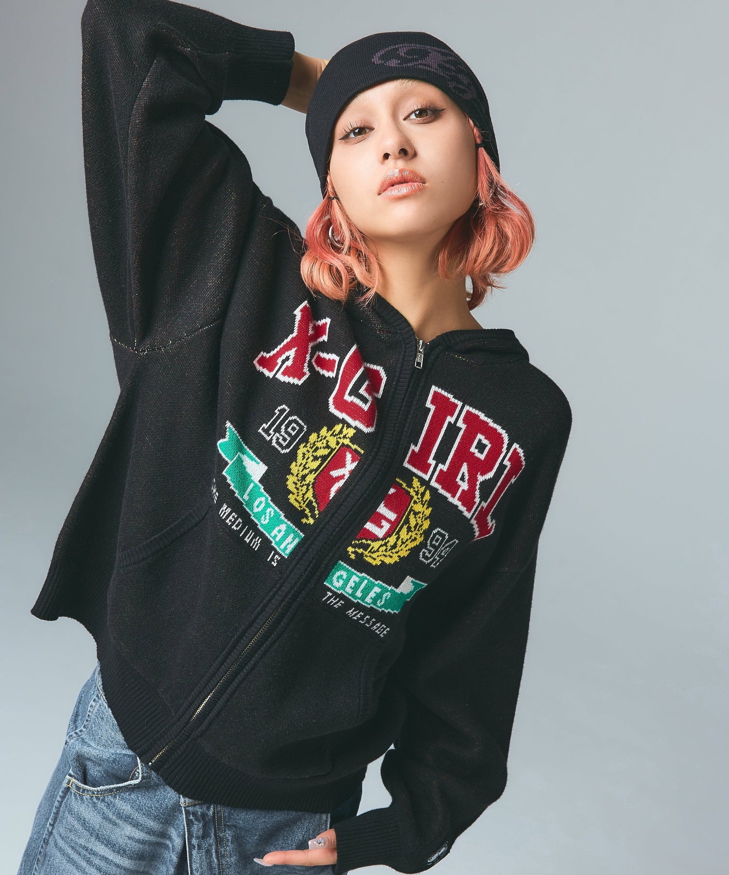 LOGO AND HAZY PATTERN REVERSIBLE BEANIE