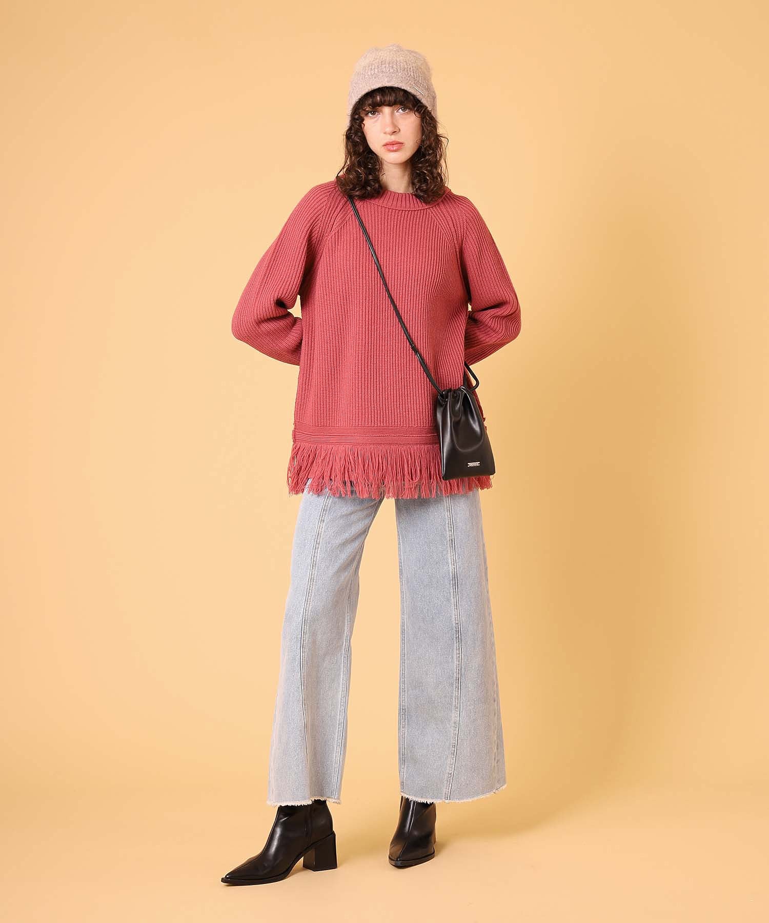 オーバーサイズフリンジニットプルオーバー