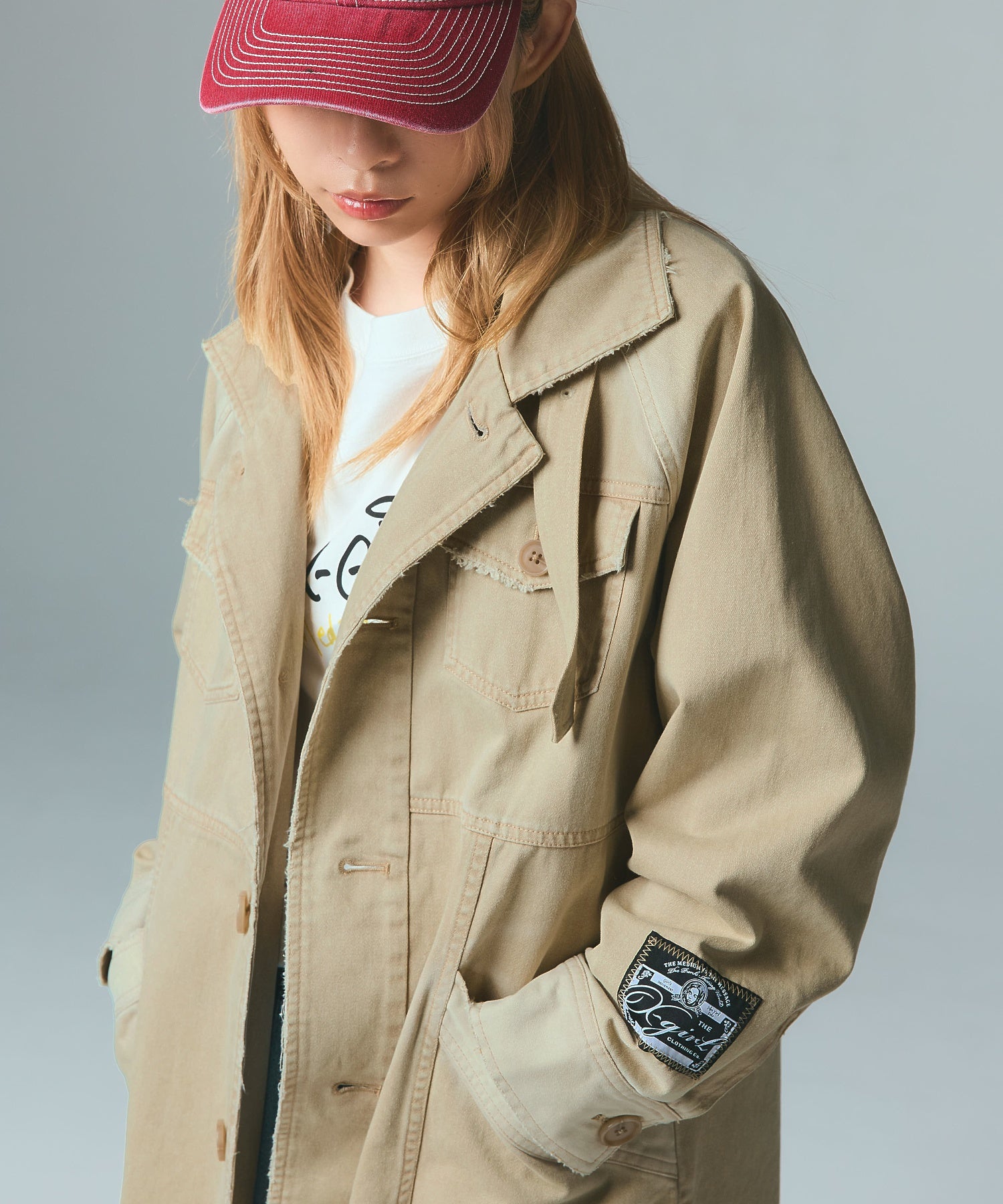 FADED STAND COLLAR LONG COAT