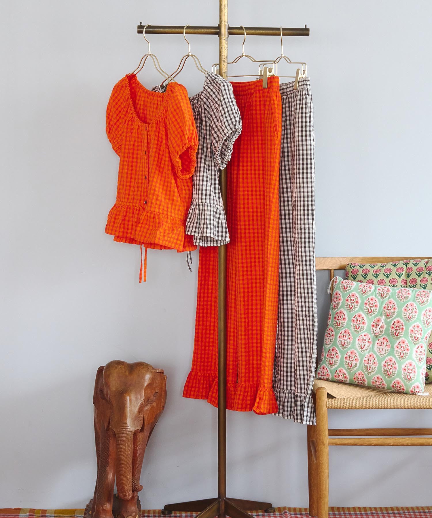 GINGHAM FRILL HEM PANTS