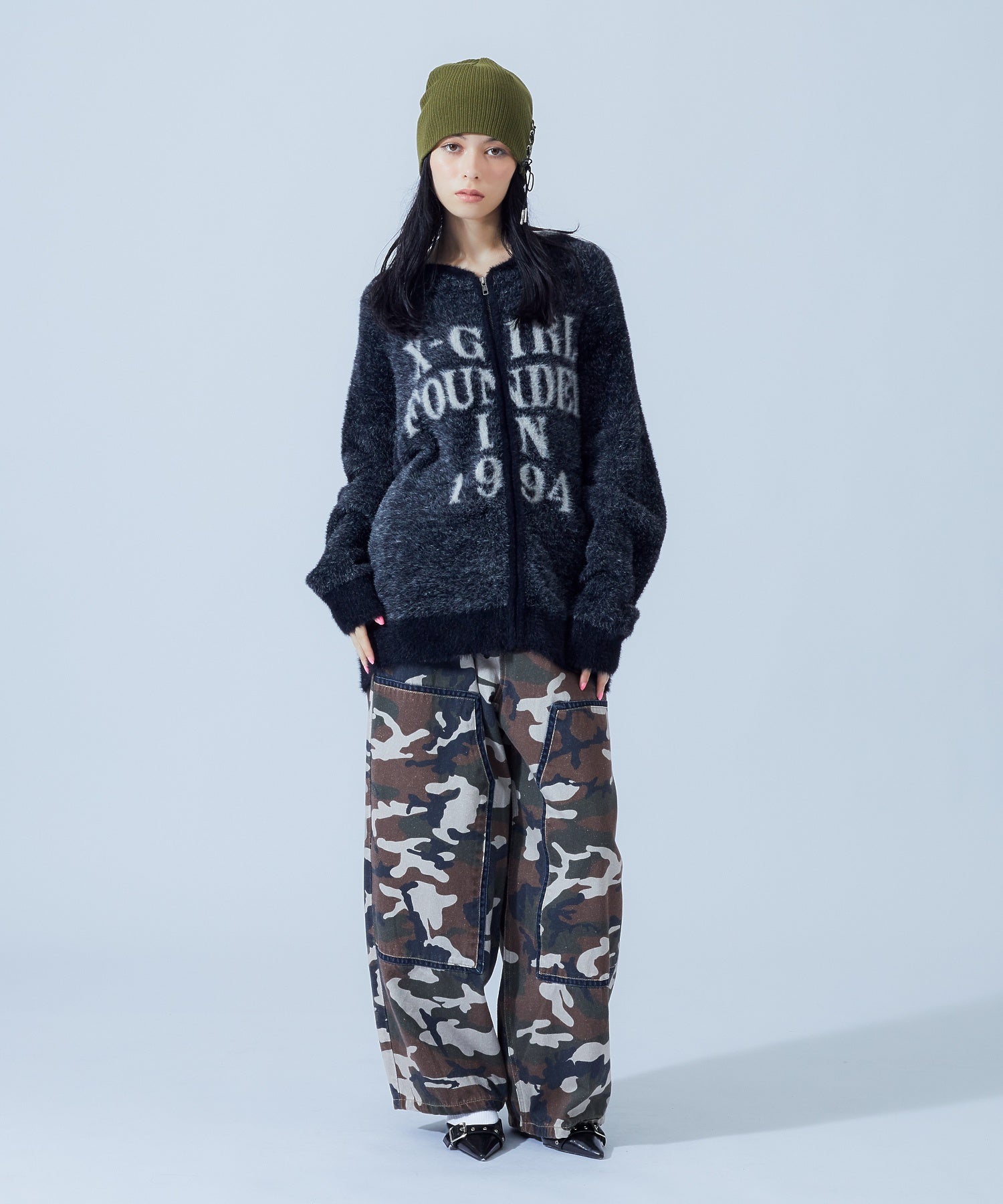 SHAGGY KNIT ZIP UP HOODIE