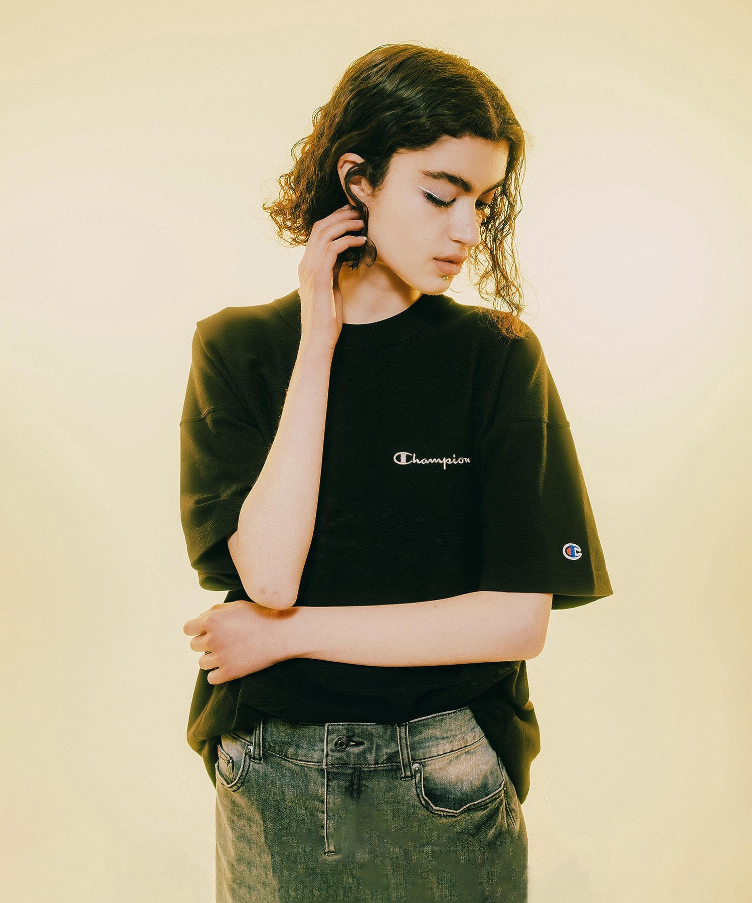 X-girl × Champion REVERSE WEAVE R FACE S/S TEE