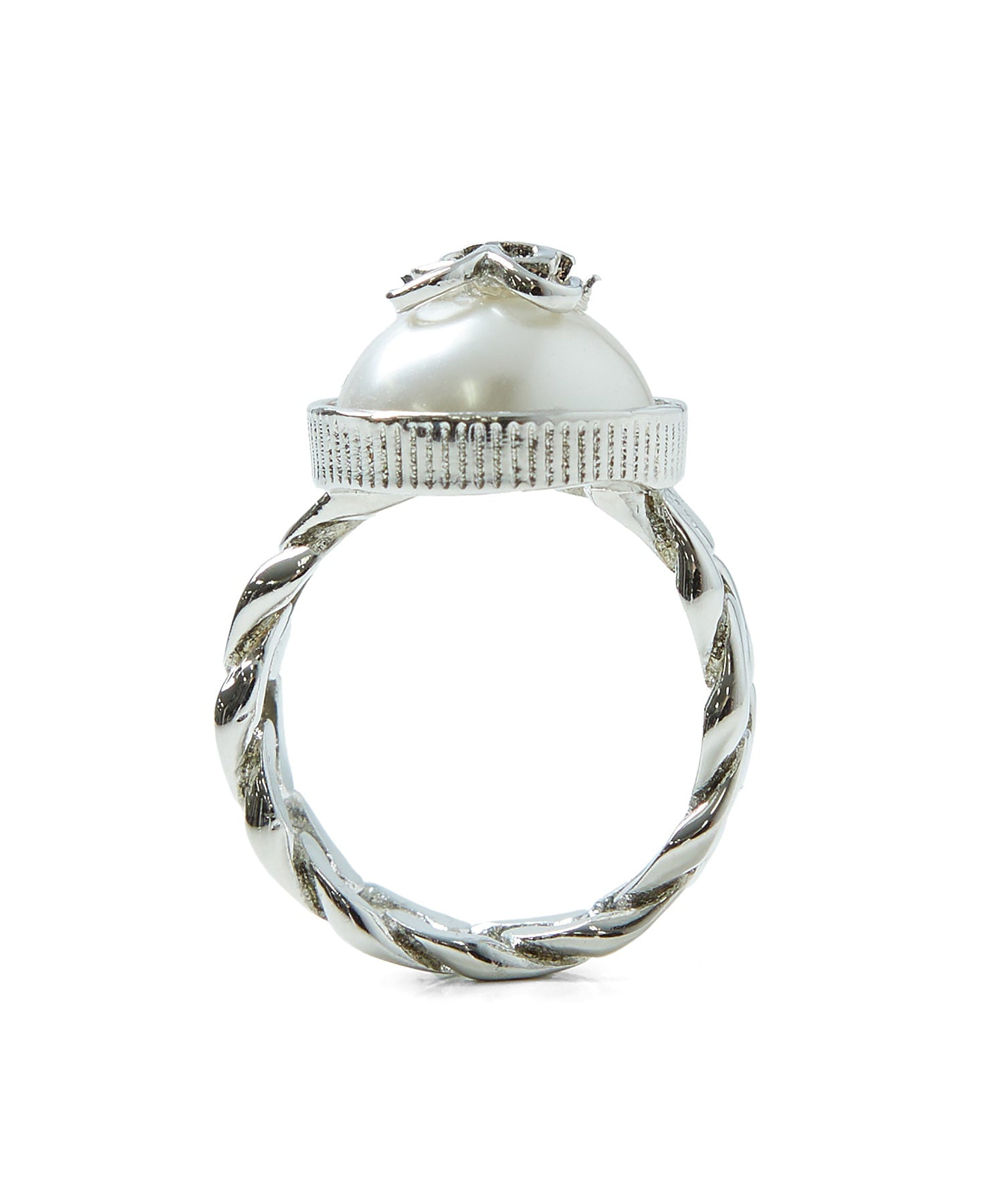 FAUX PEARL EMBLEM LOGO RING