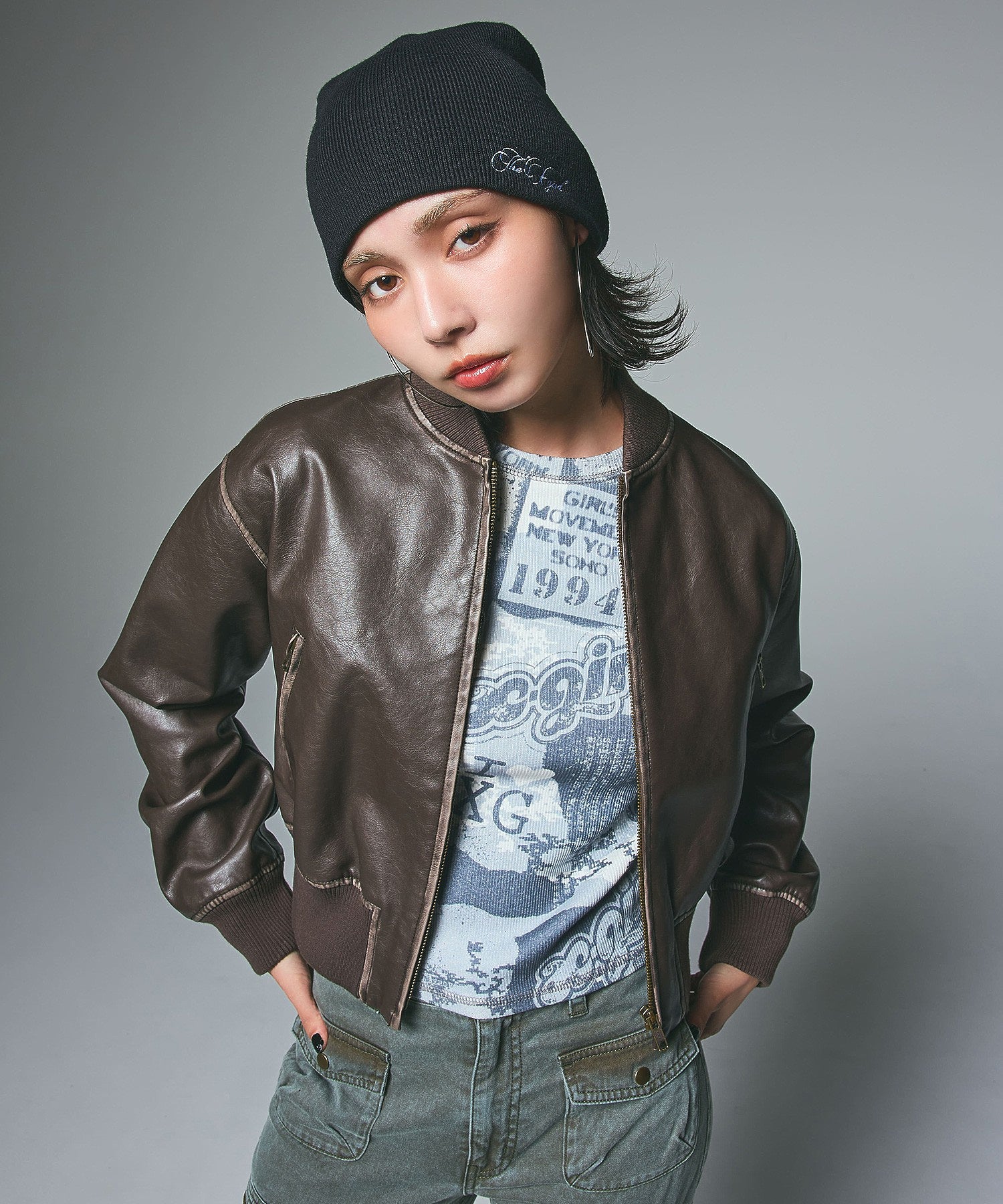 DISTRESSED FAUX LEATHER COMPACT BLOUSON