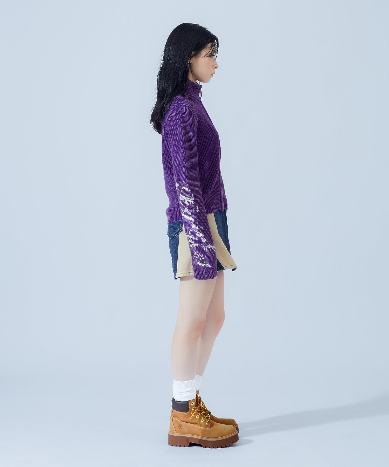 SLEEVE LOGO FADED ZIP UP KNIT TOP