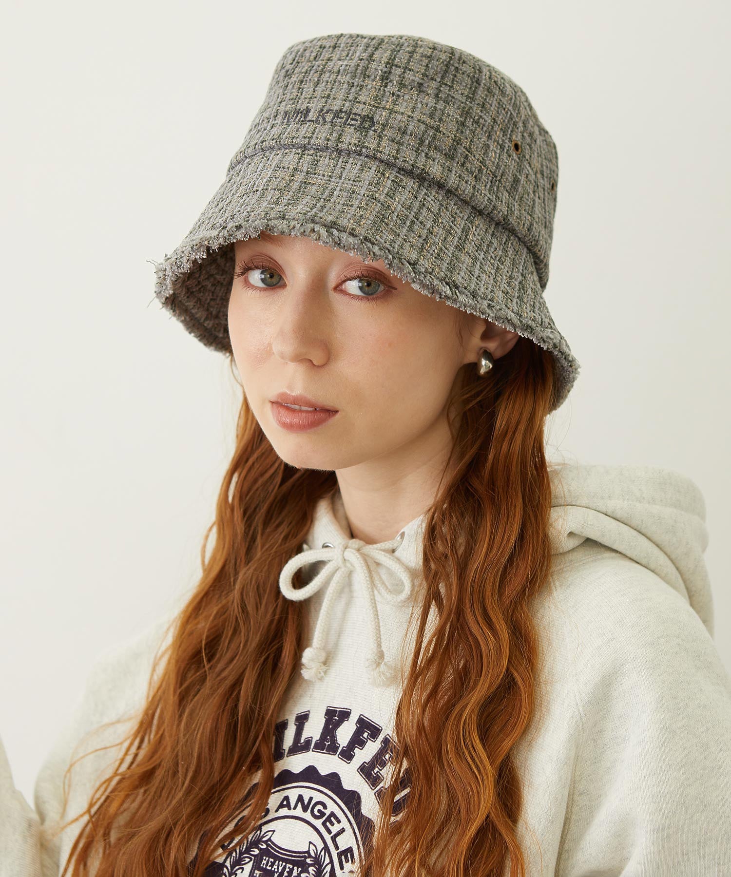 TWEED FRINGE BUCKET HAT