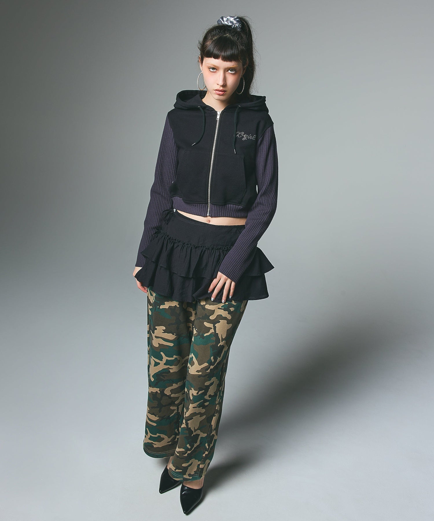 SWEAT AND KNIT ZIP UP HOODIE