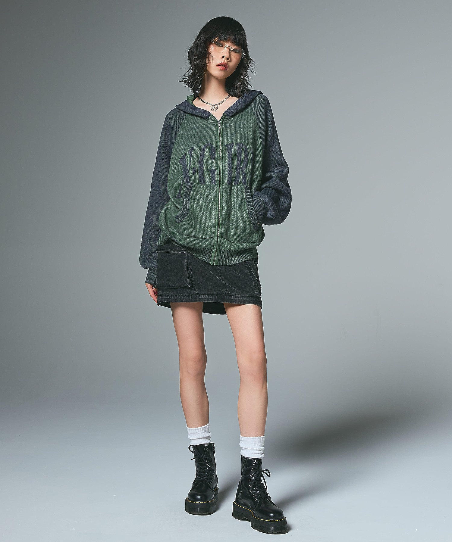 LOGO JACQUARD ZIP UP KNIT HOODIE