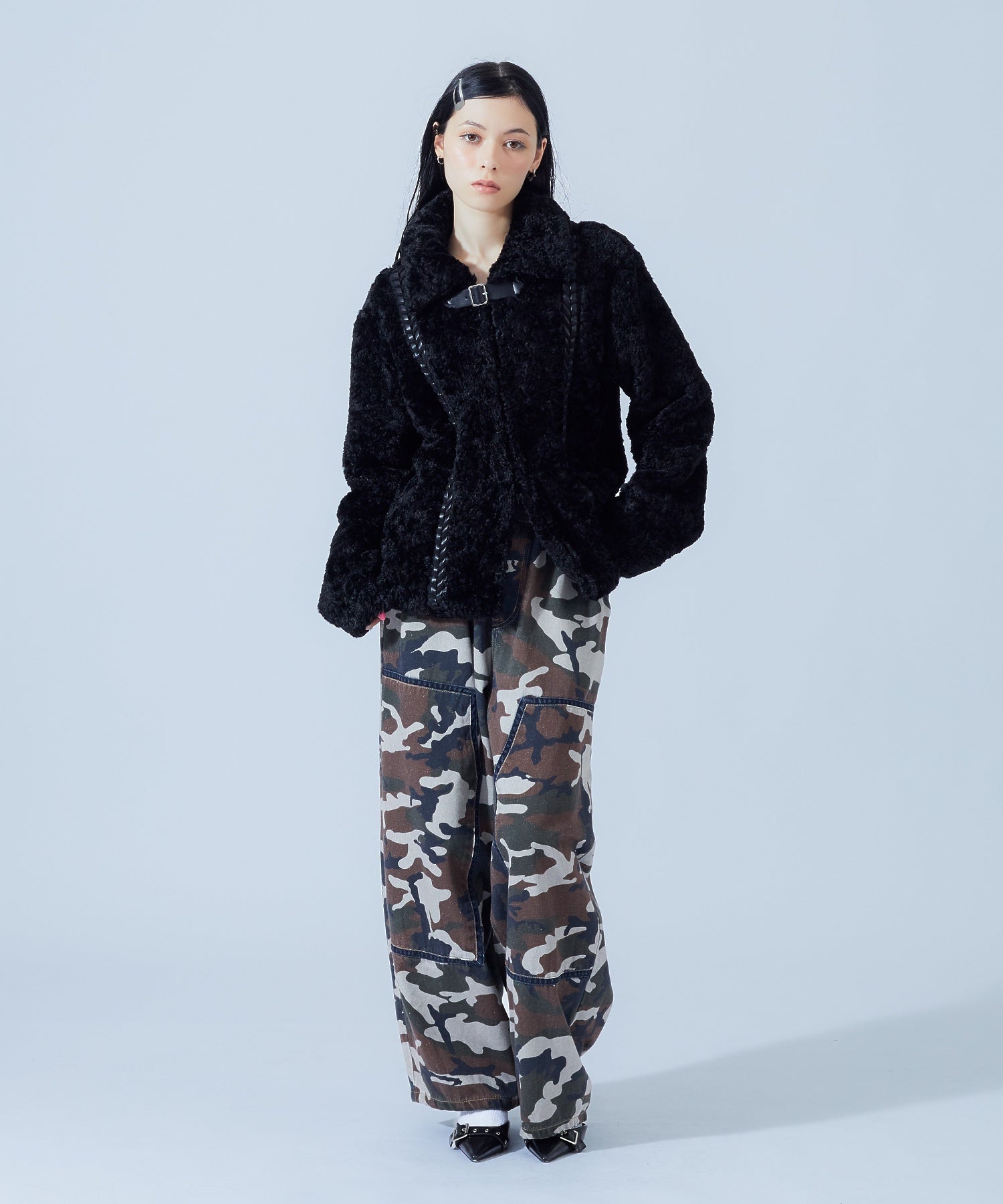 FAUX FUR LACE UP JACKET