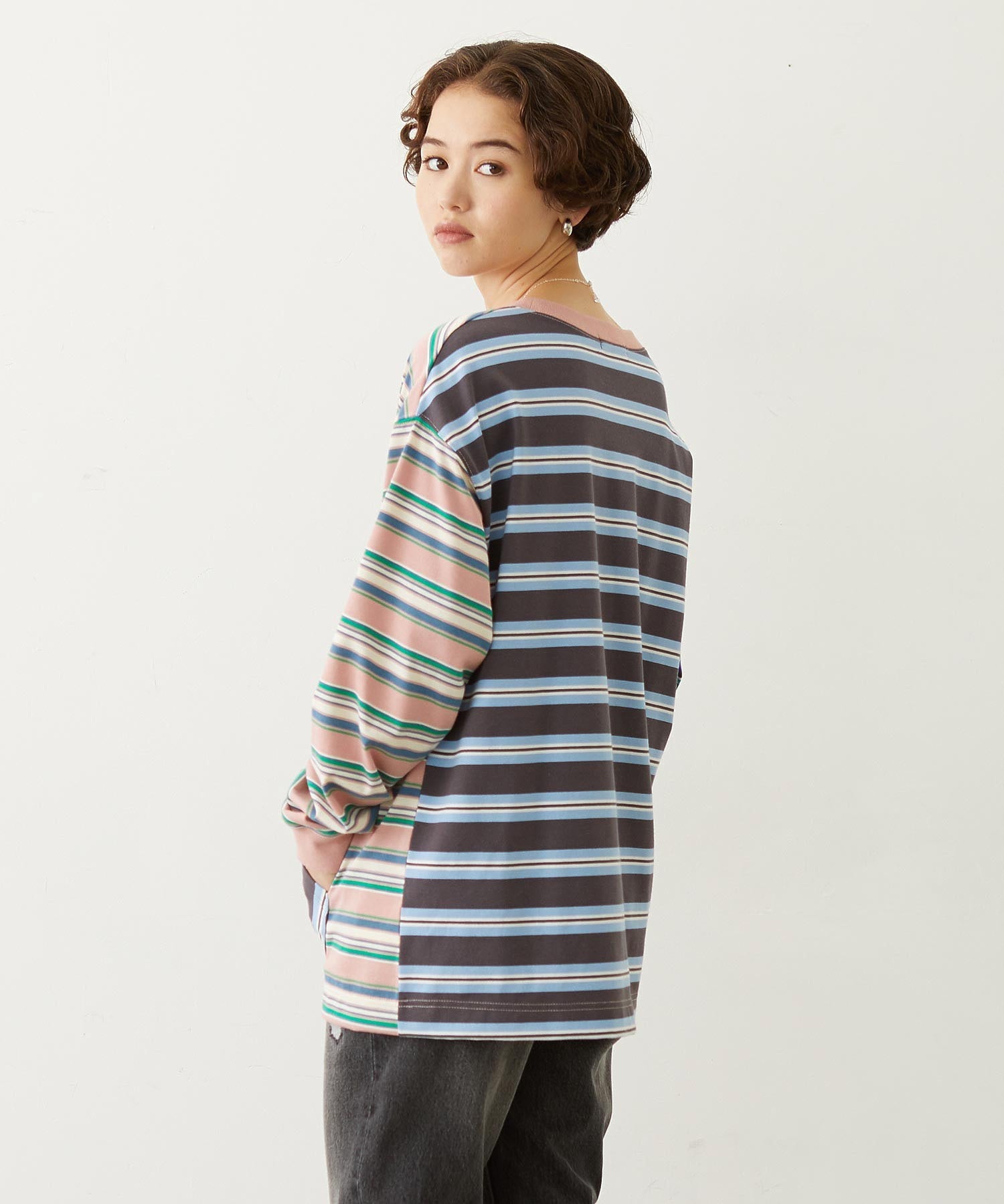 THREE PATTERN STRIPE L/S TOP