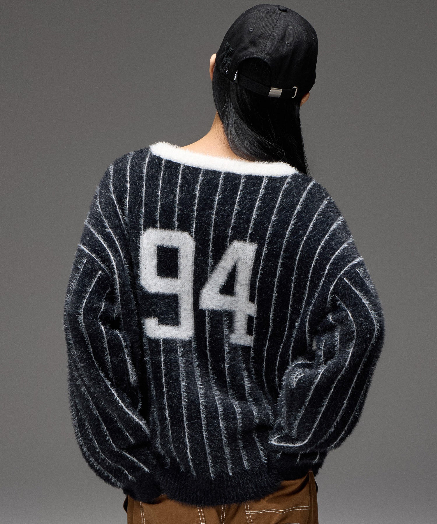 GAME SHIRT JACQUARD SHAGGY KNIT TOP