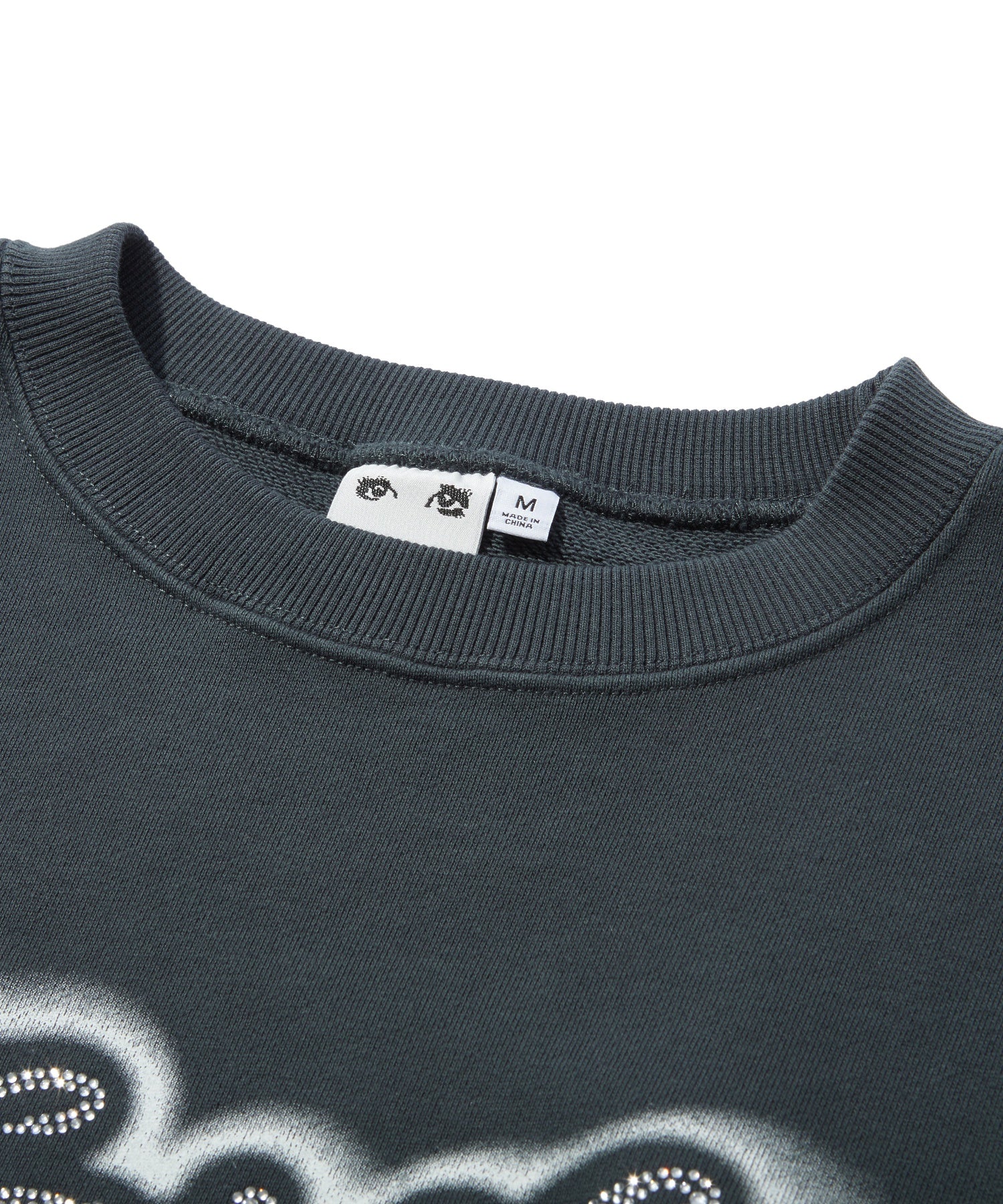 RHINESTONE AND SPRAY LOGO CREWNECK SWEATSHIRT