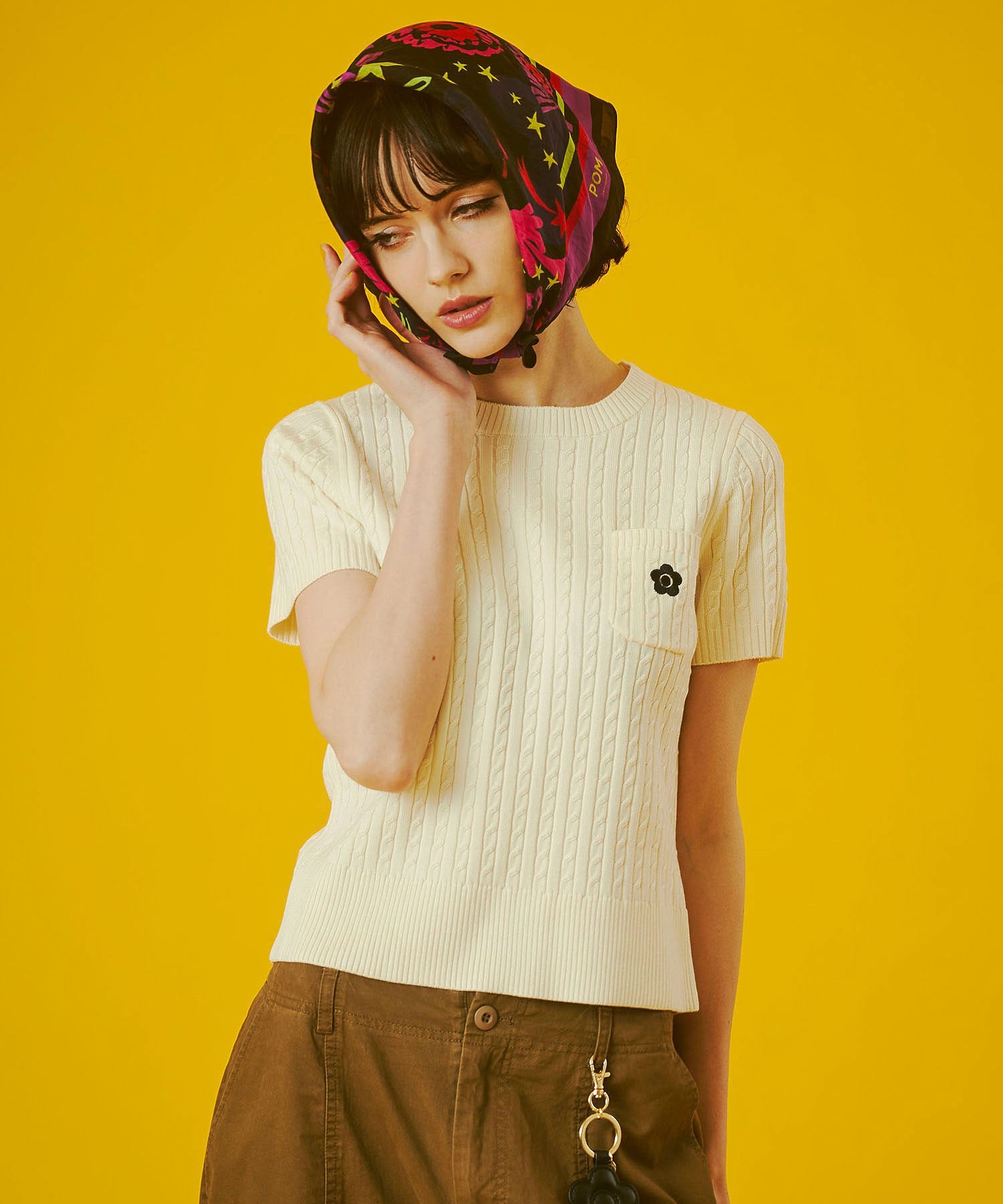 【レッドROSE BUD別注カラー】MARY QUANT/CABLE HALF SLEEVE KNIT