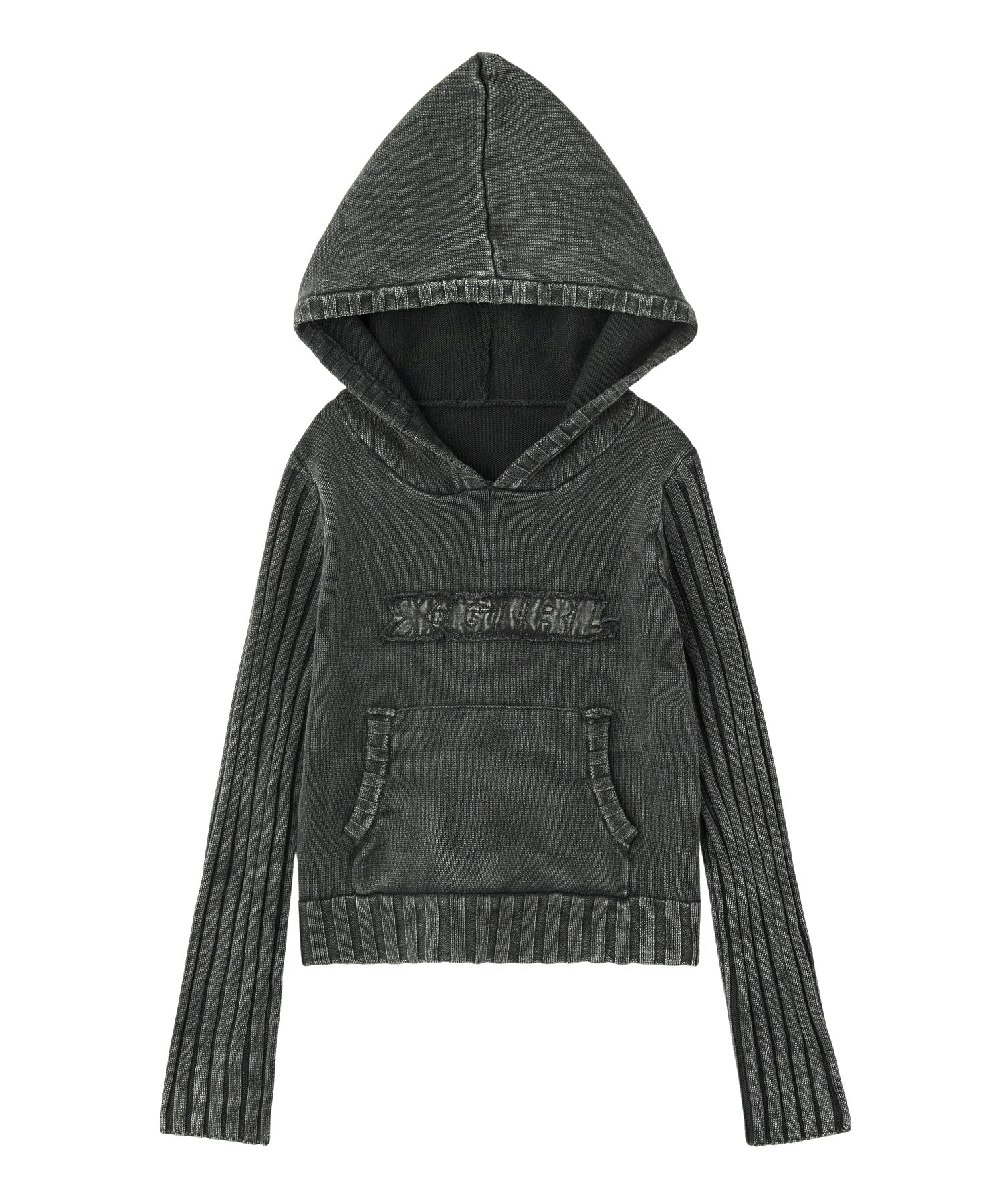 FADED WOVEN MIX KNIT HOODIE
