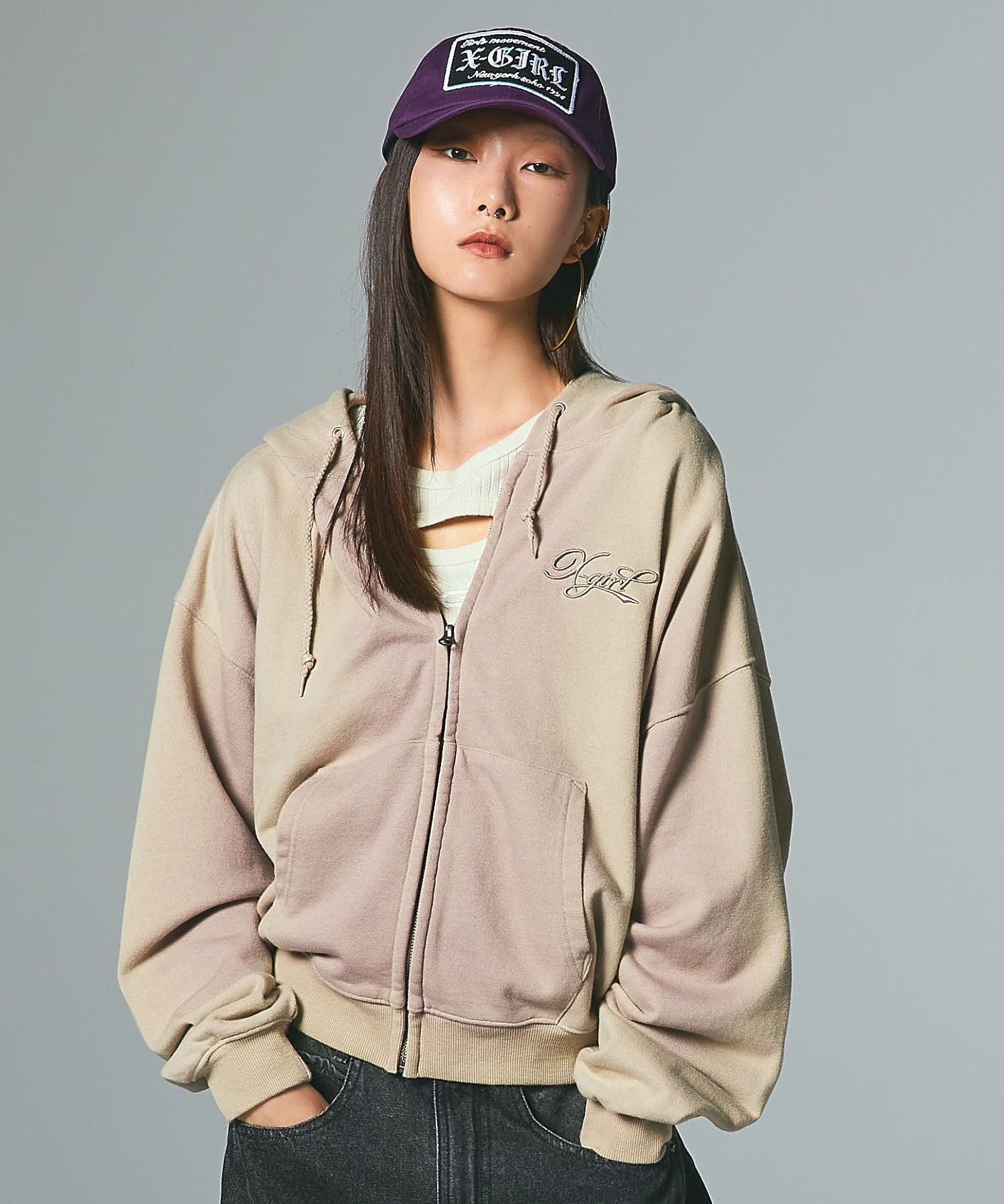 SPRAY PRINT ZIP UP HOODIE