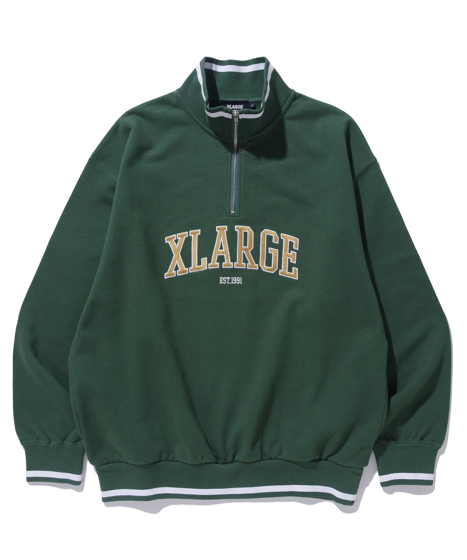 STRIPED RIB HALF ZIP SWEATSHIRT