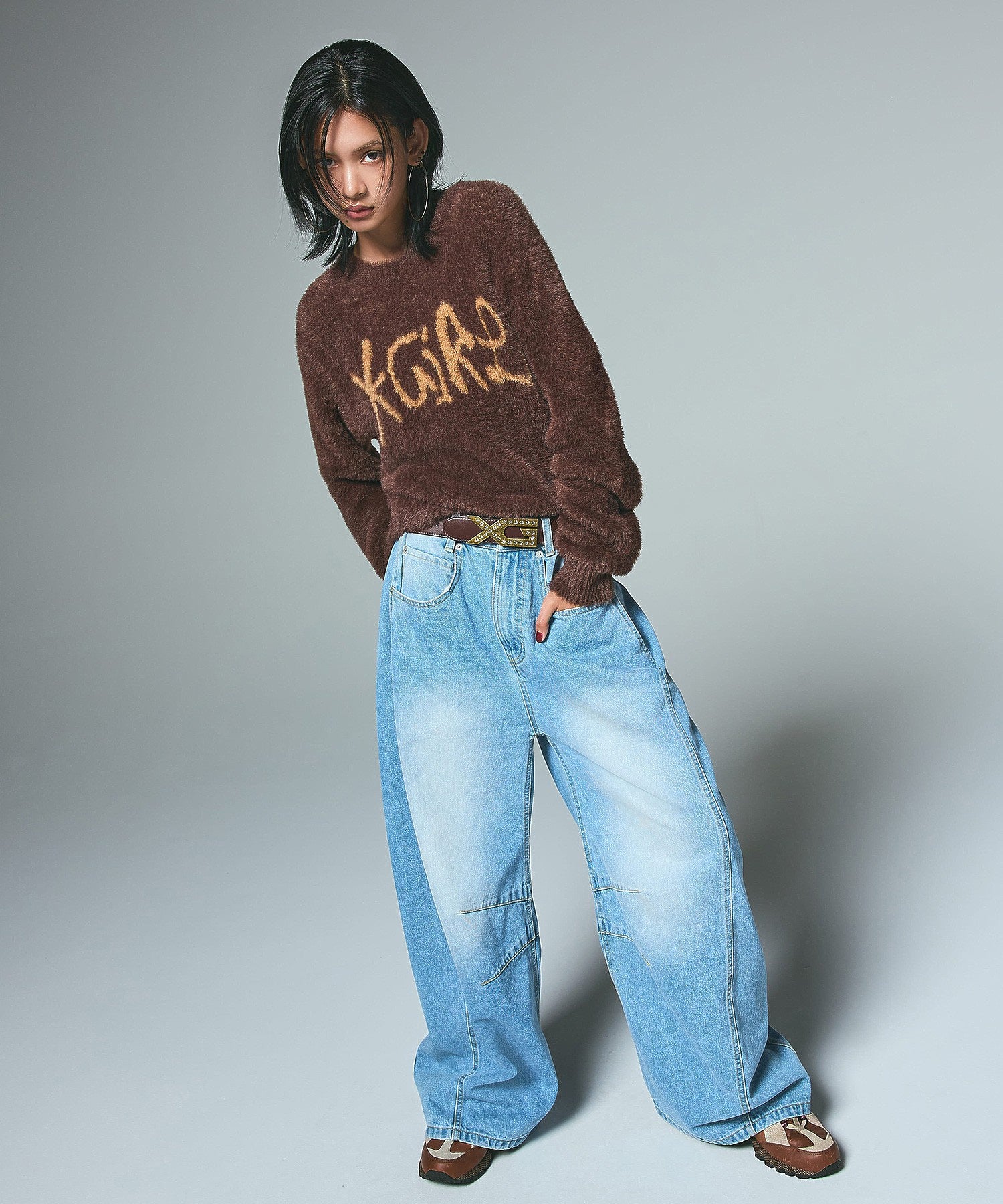 LOGO JACQUARD SHAGGY KNIT TOP