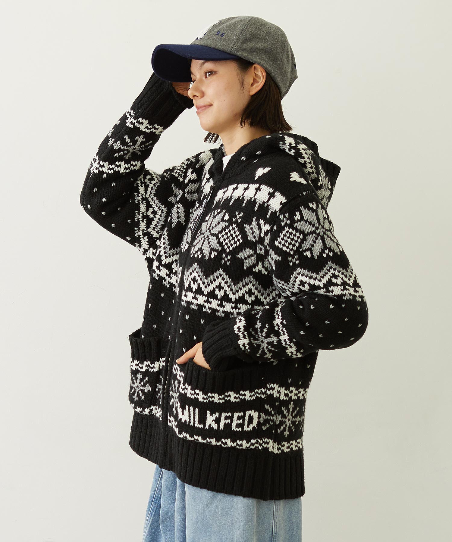 SNOW PATTERN COWICHAN KNIT JACKET