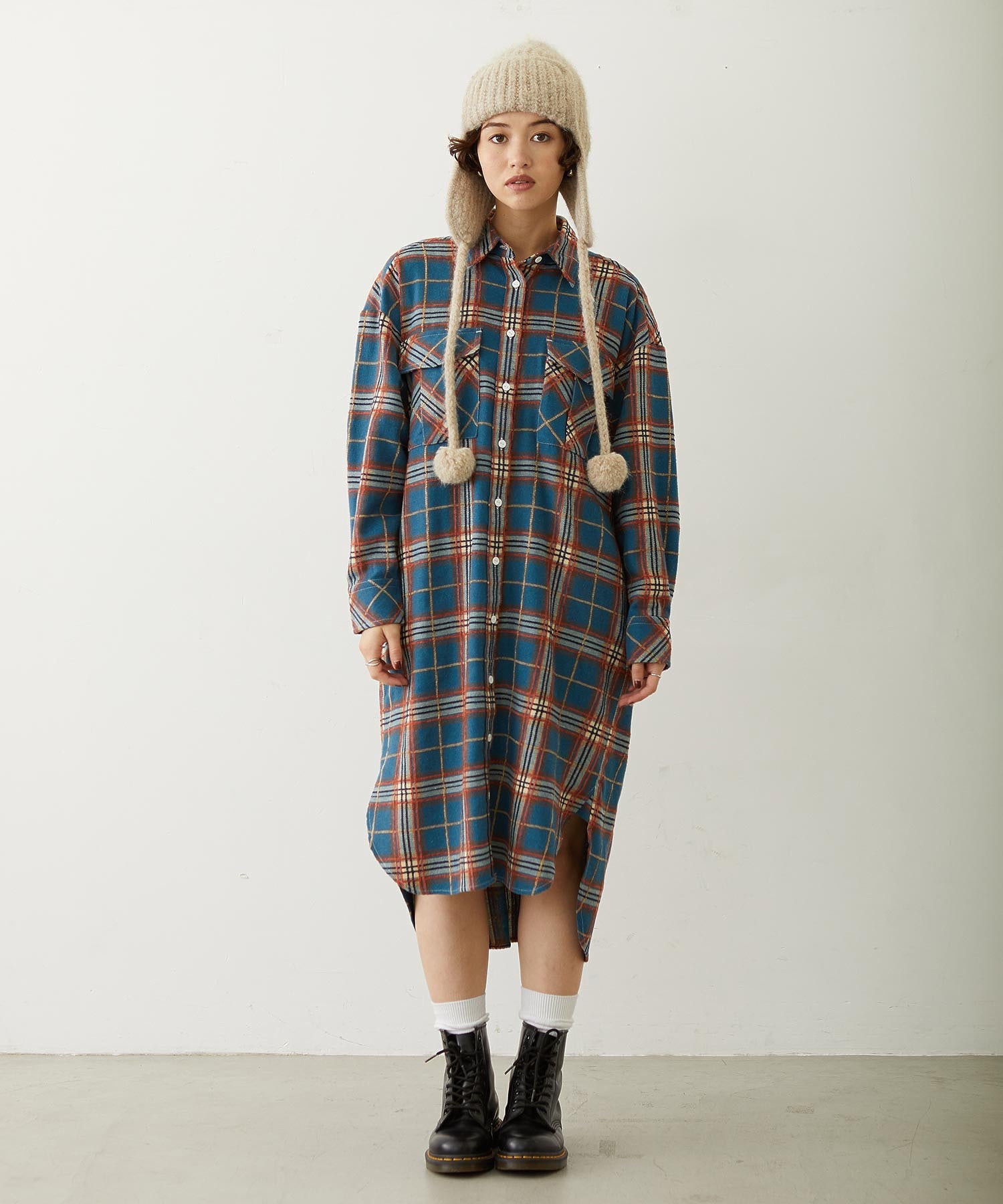 LOGO PLAID SHIRT DRESS