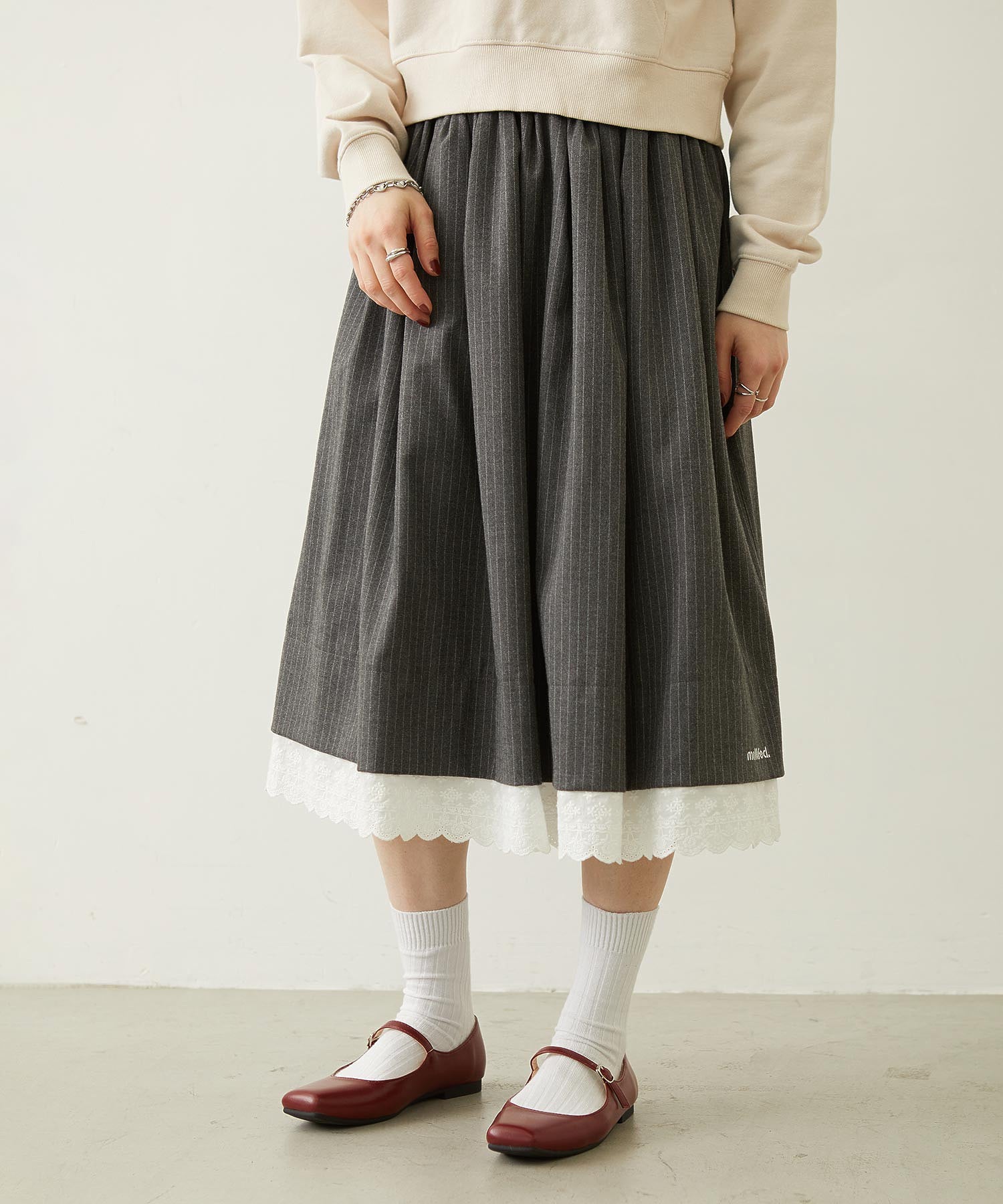 LACE HEM STRIPED SKIRT