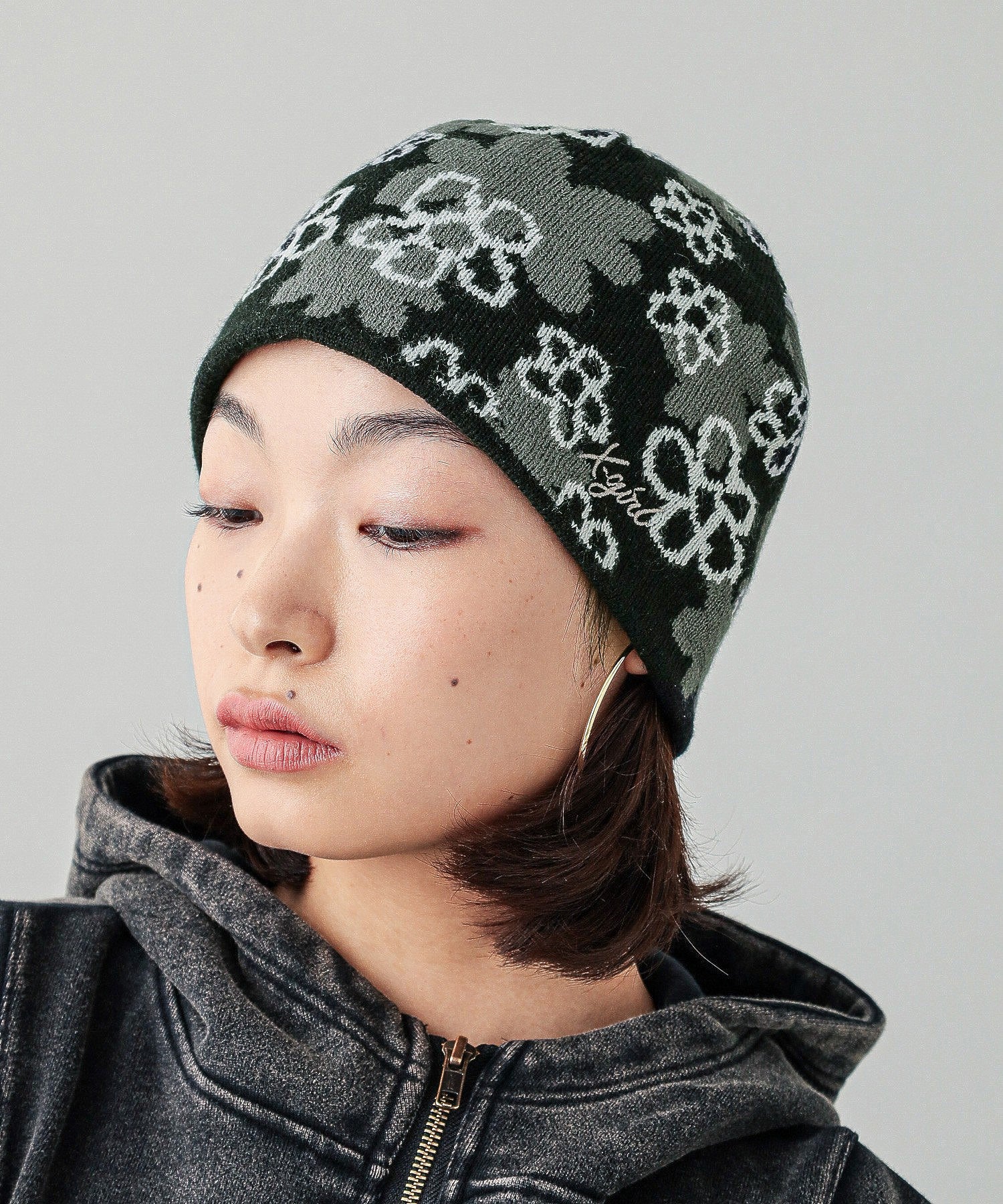 PIXEL FLOWER JACQUARD BEANIE