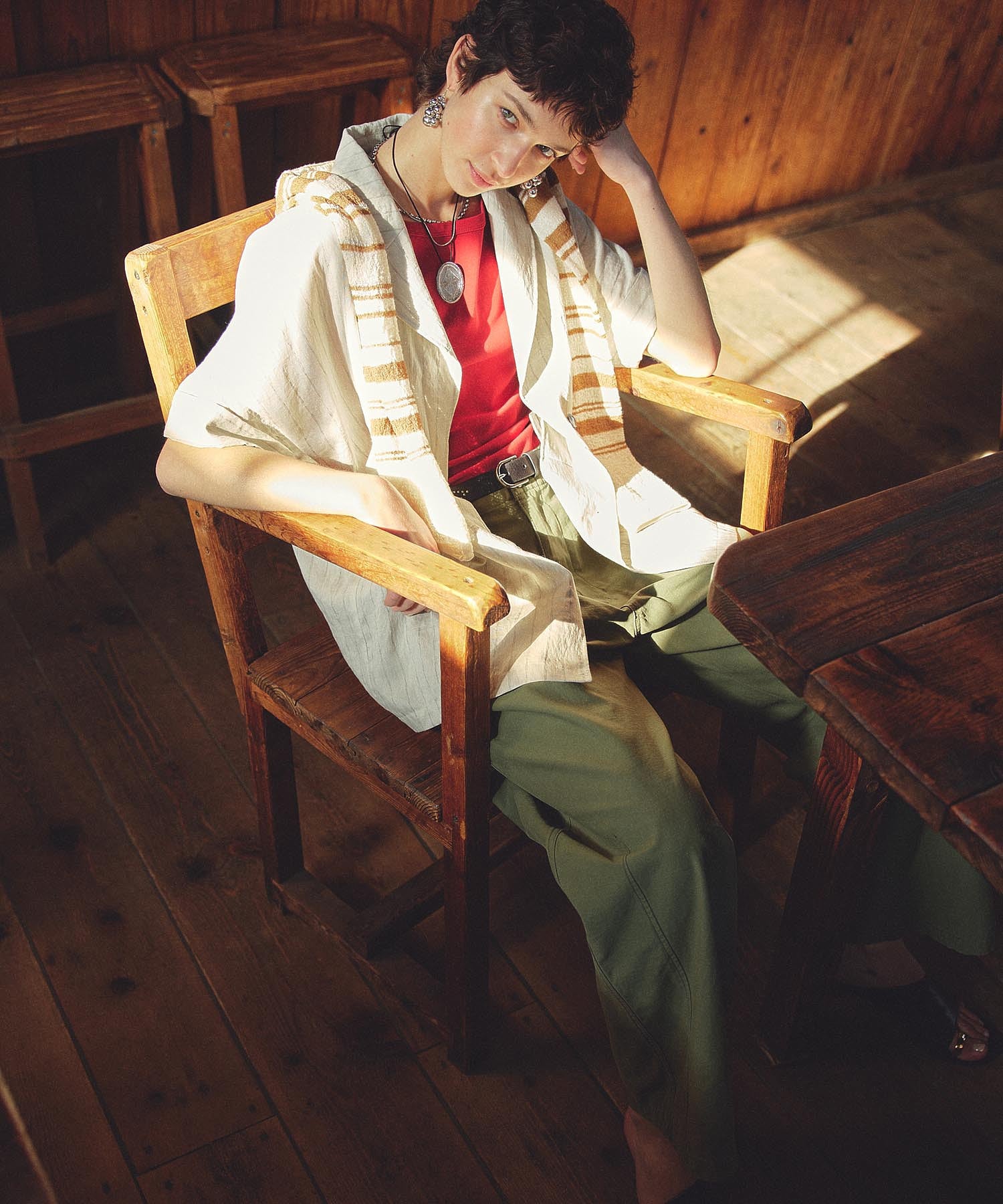 DENIM/BACK SATIN PANTS