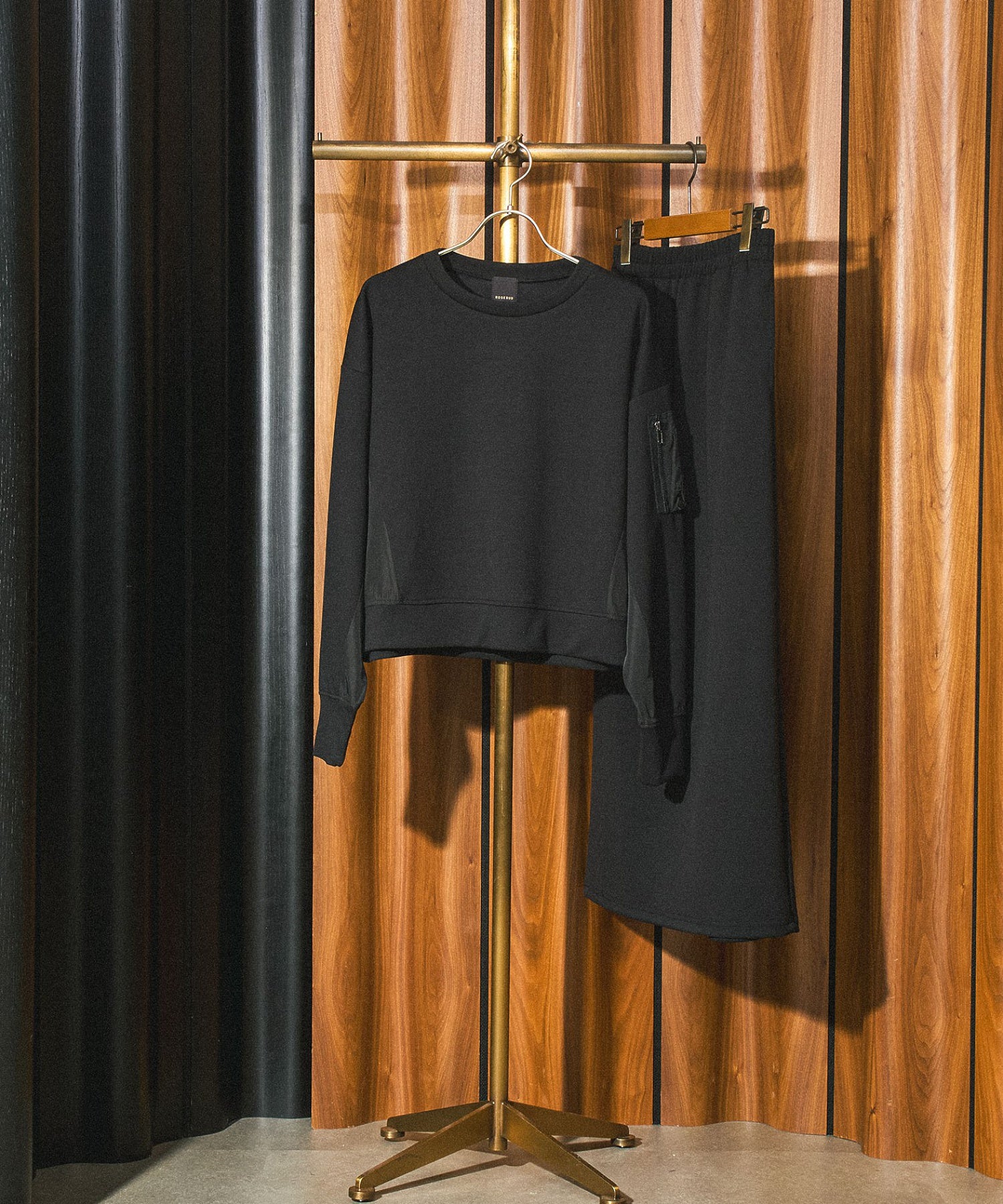 MIXED FABRIC TOP AND SKIRT SET