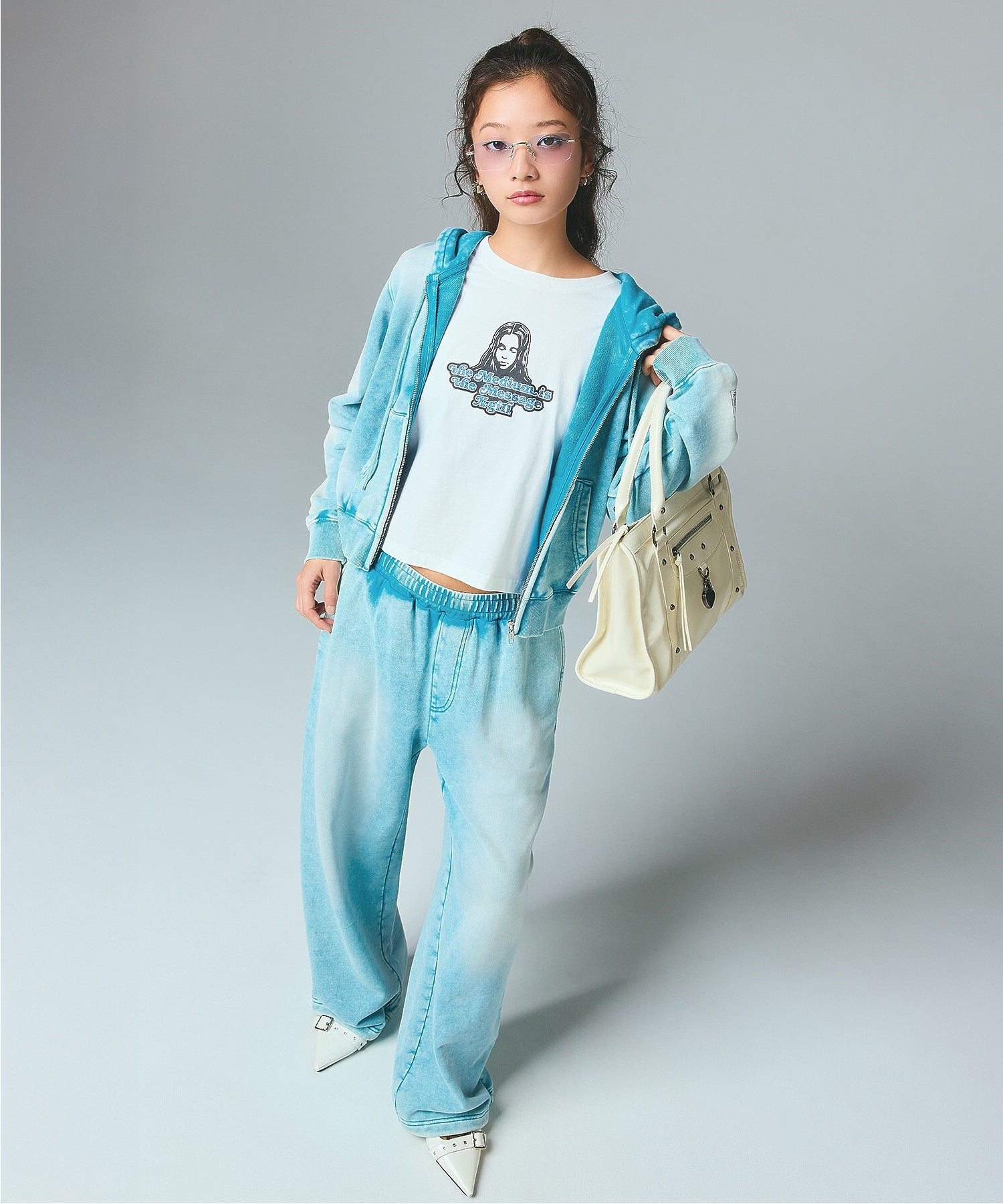 FACE LABEL WASHED COMPACT ZIP UP SWEAT HOODIE