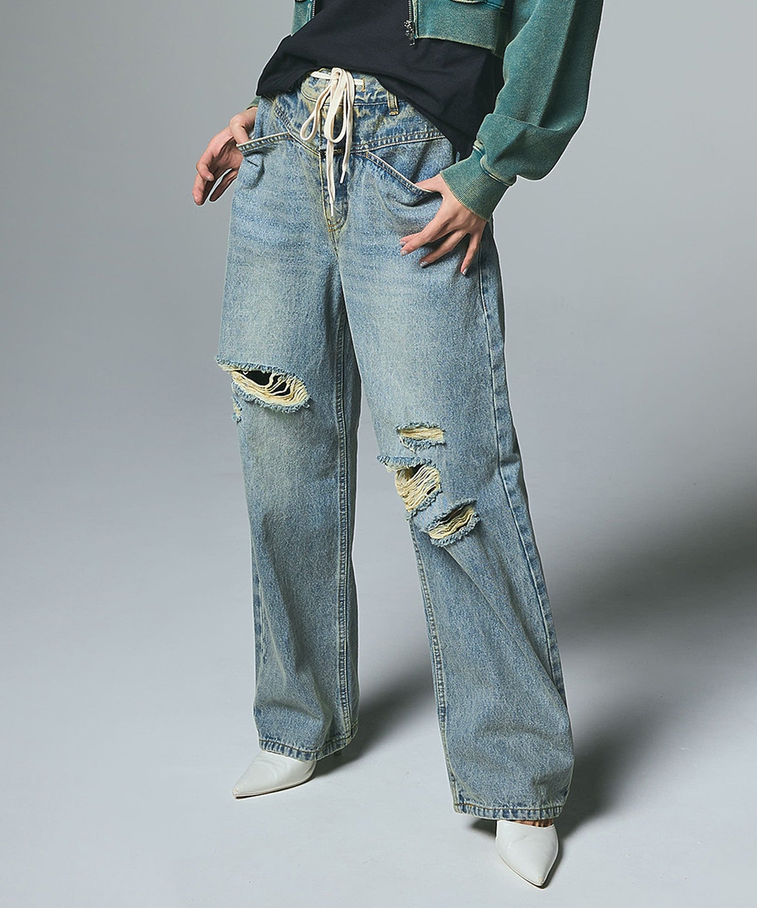DRAWSTRING DENIM PANTS