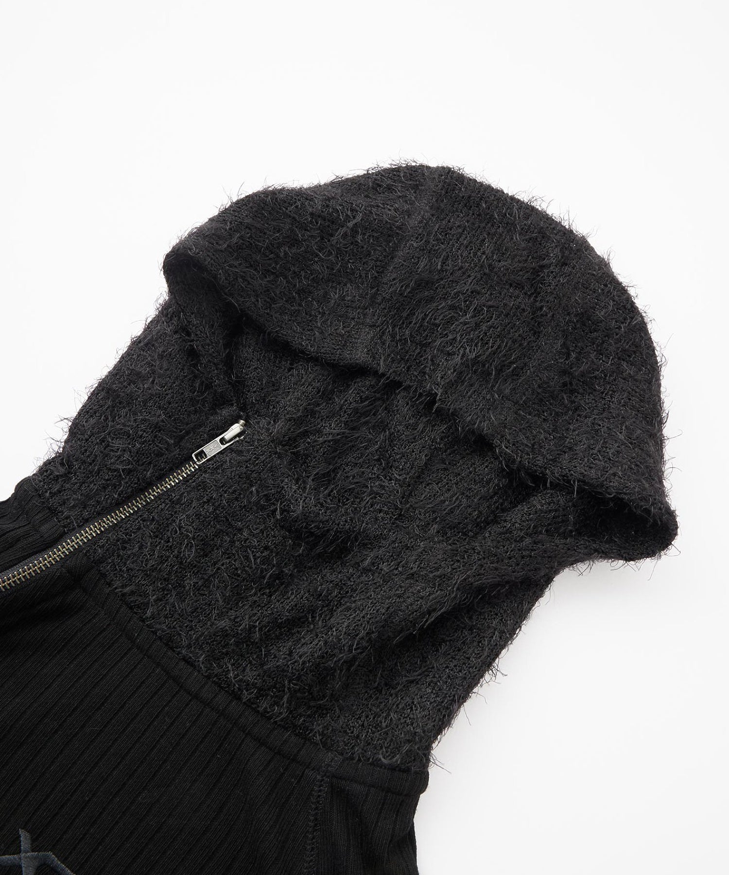 HAIRY HOODED HALF ZIP TOP