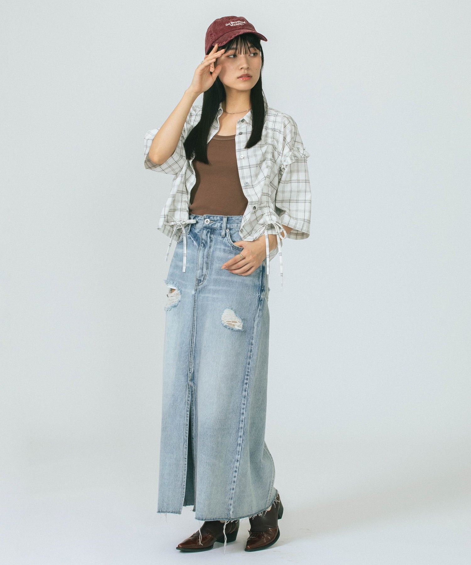 DAMEGE DENIM SKIRT