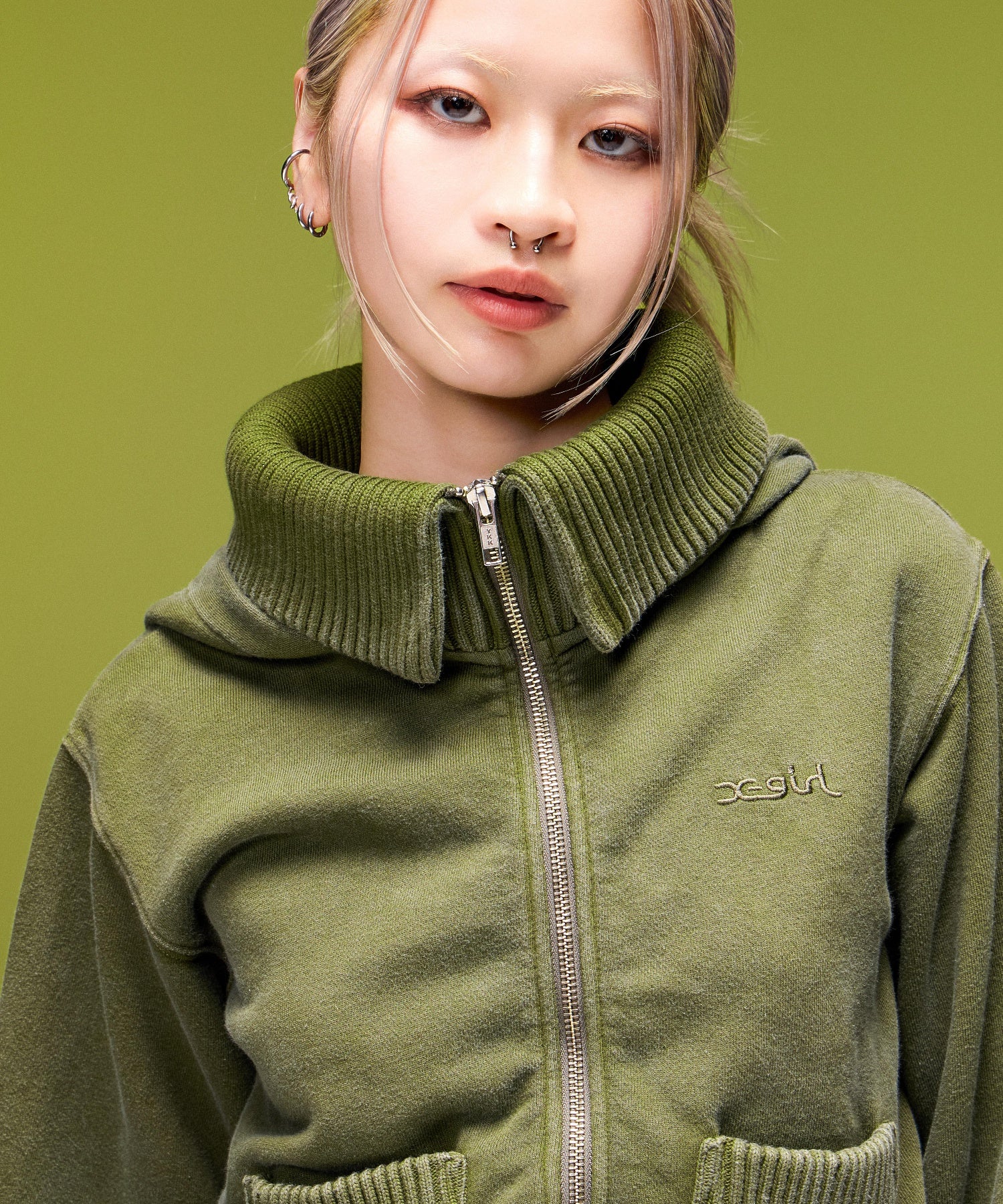 FADED SWEAT AND RIB ZIP UP COMPACT HOODIE