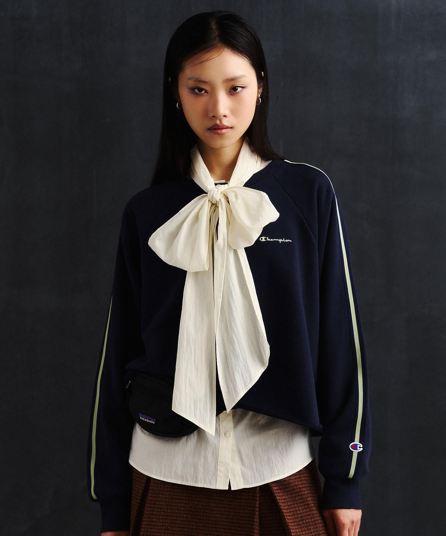 CHECK BOW TIE BLOUSE