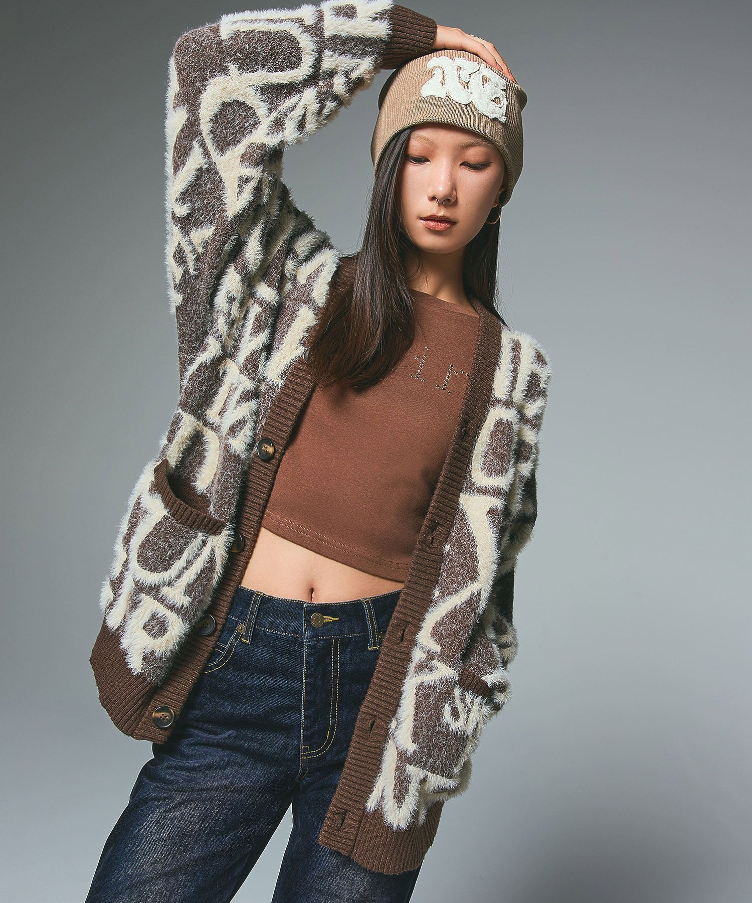 LOGO AND BUNNY JACQUARD KNIT CARDIGAN