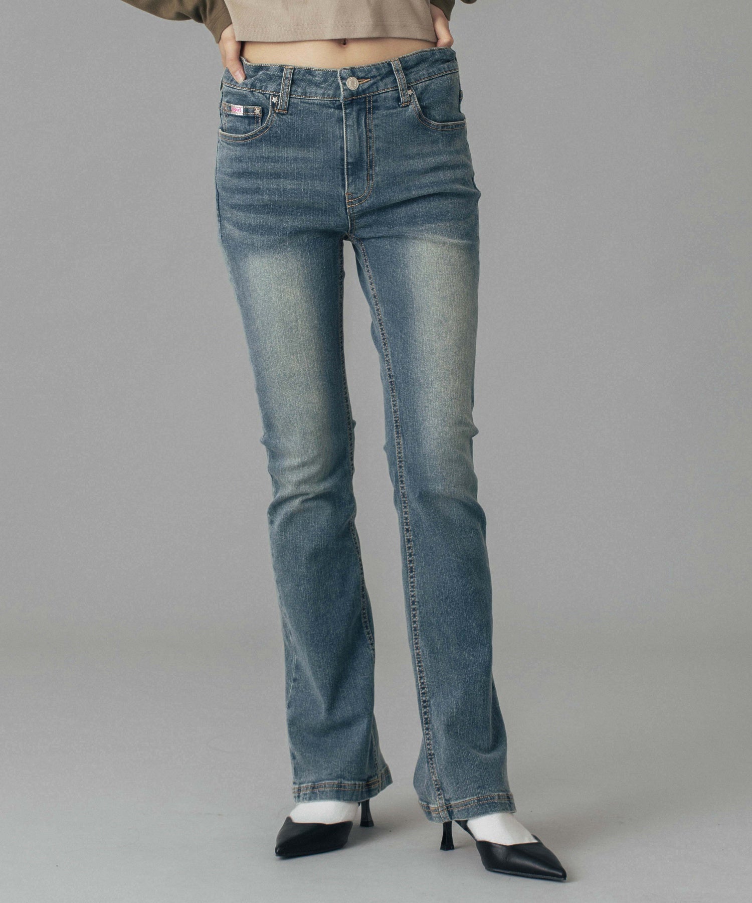 LOW RISE FLARE SKINNY DENIM PANTS